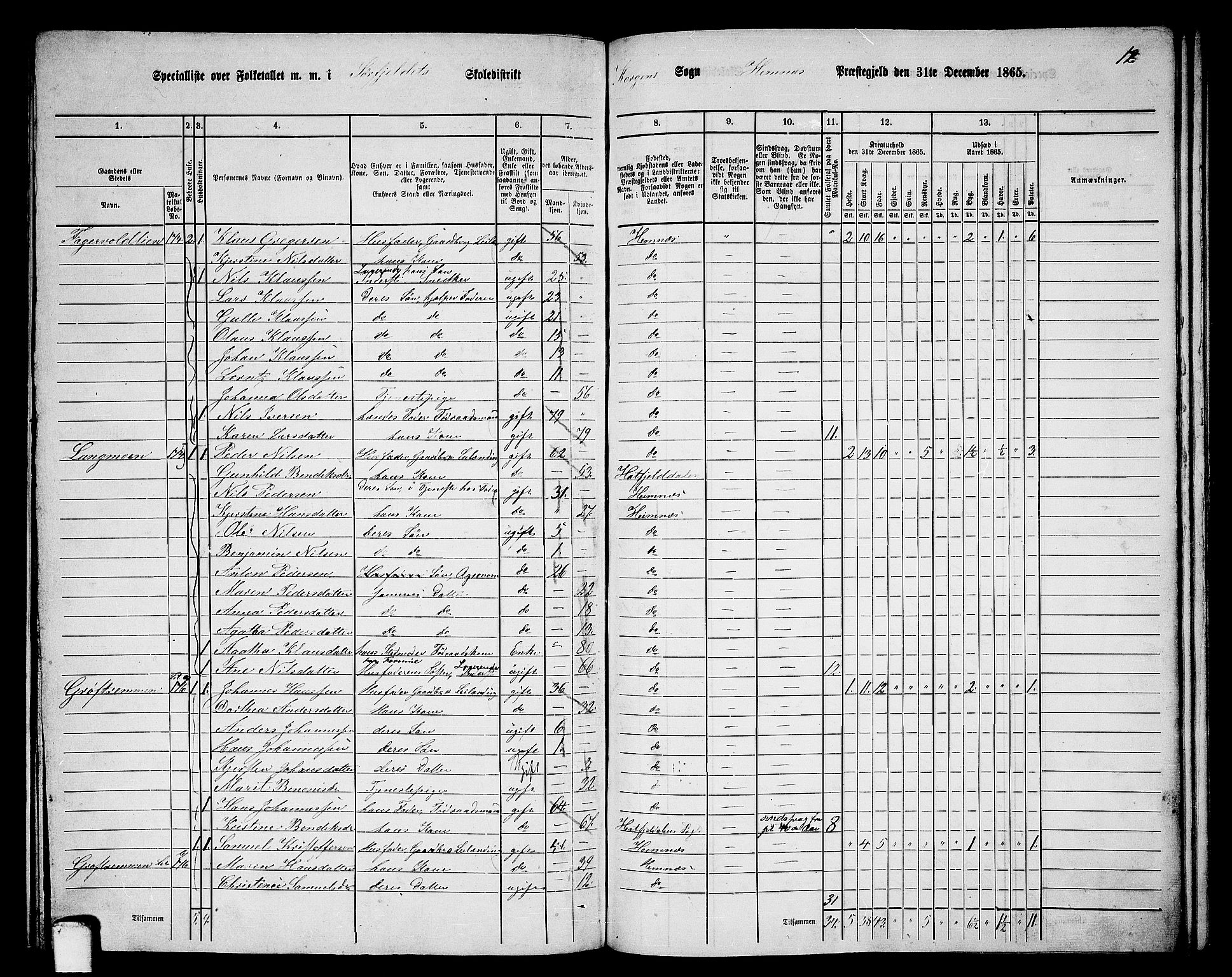 RA, 1865 census for Hemnes, 1865, p. 142