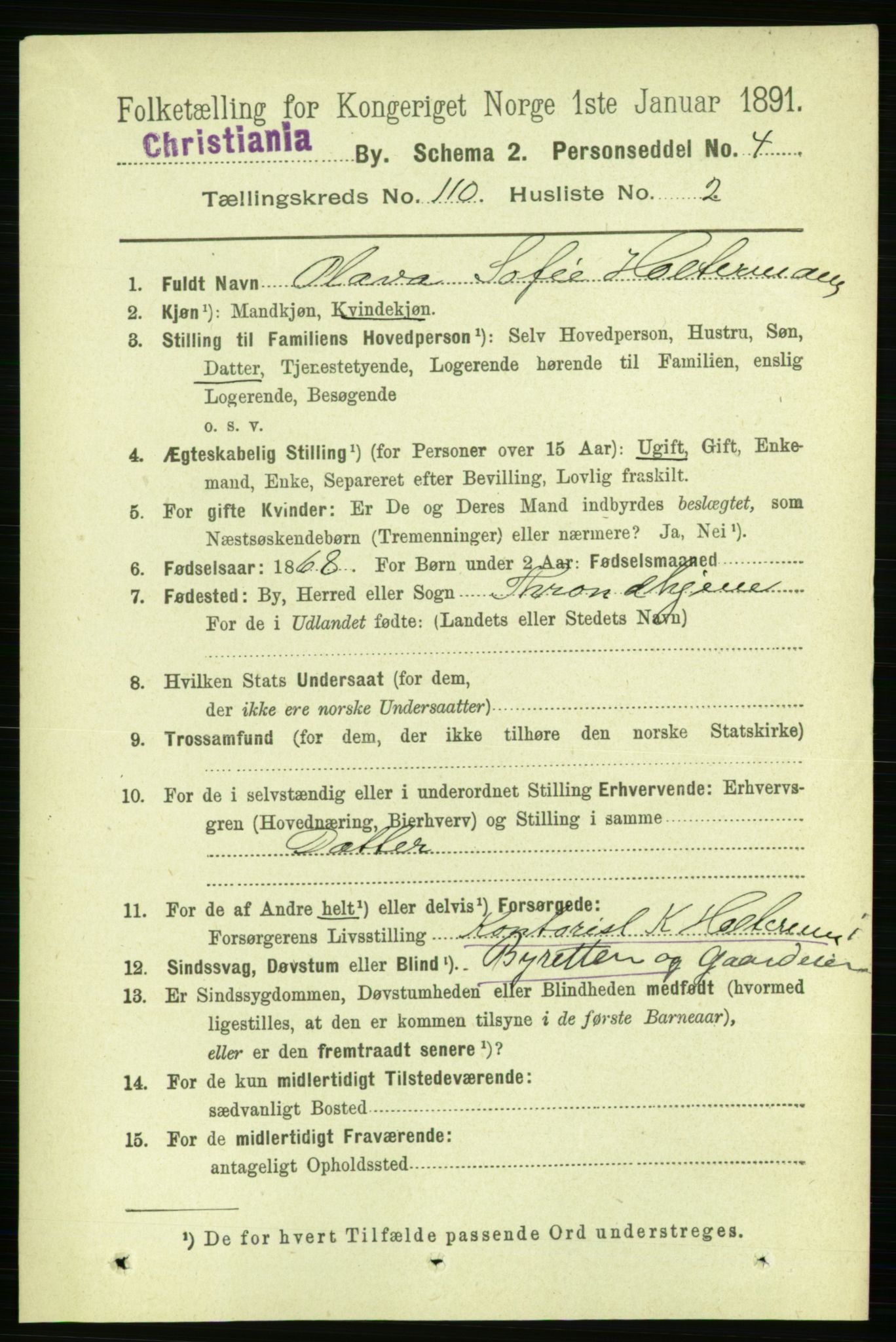 RA, 1891 census for 0301 Kristiania, 1891, p. 57127