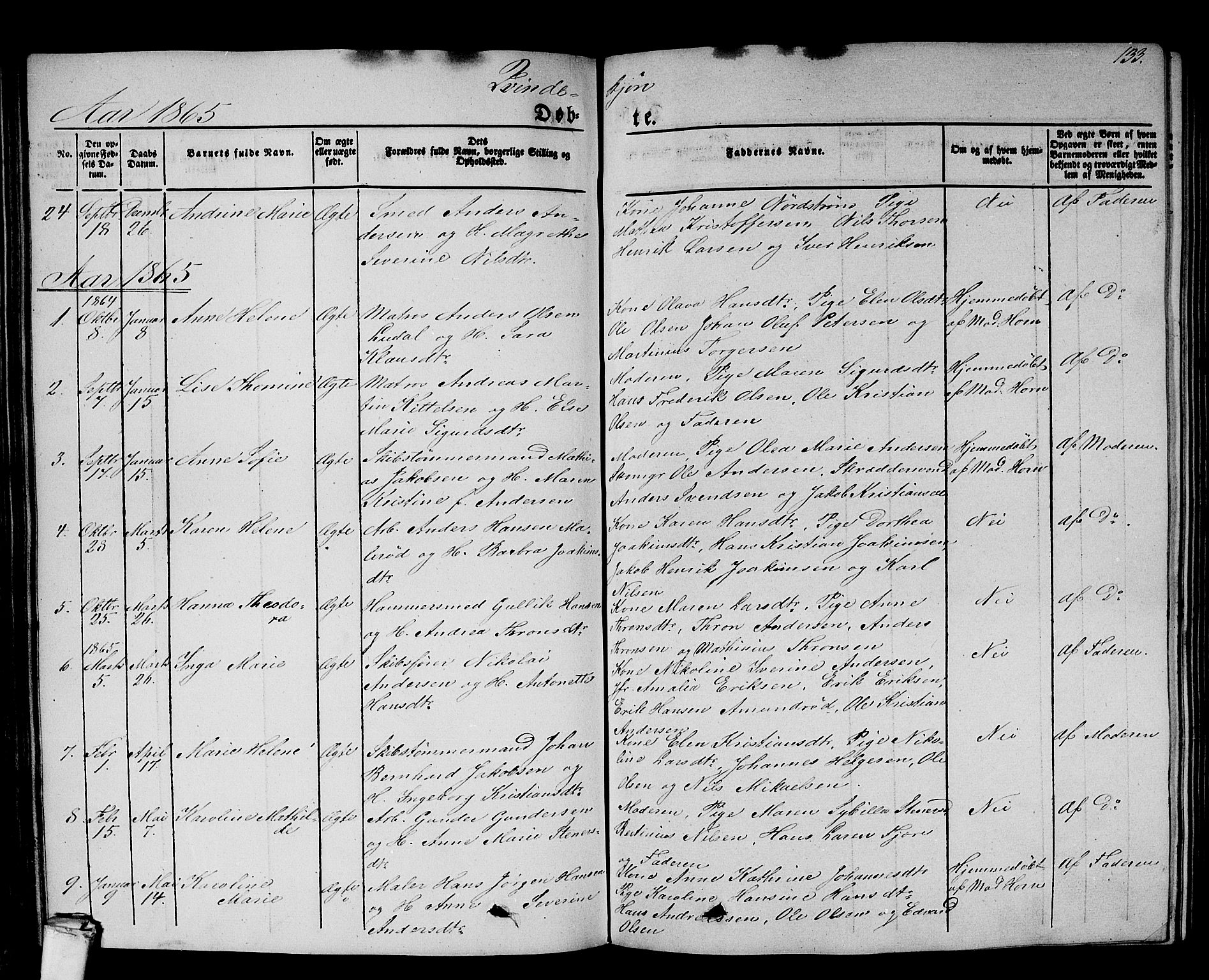 Larvik kirkebøker, AV/SAKO-A-352/G/Gb/L0002: Parish register (copy) no. II 2, 1843-1866, p. 133
