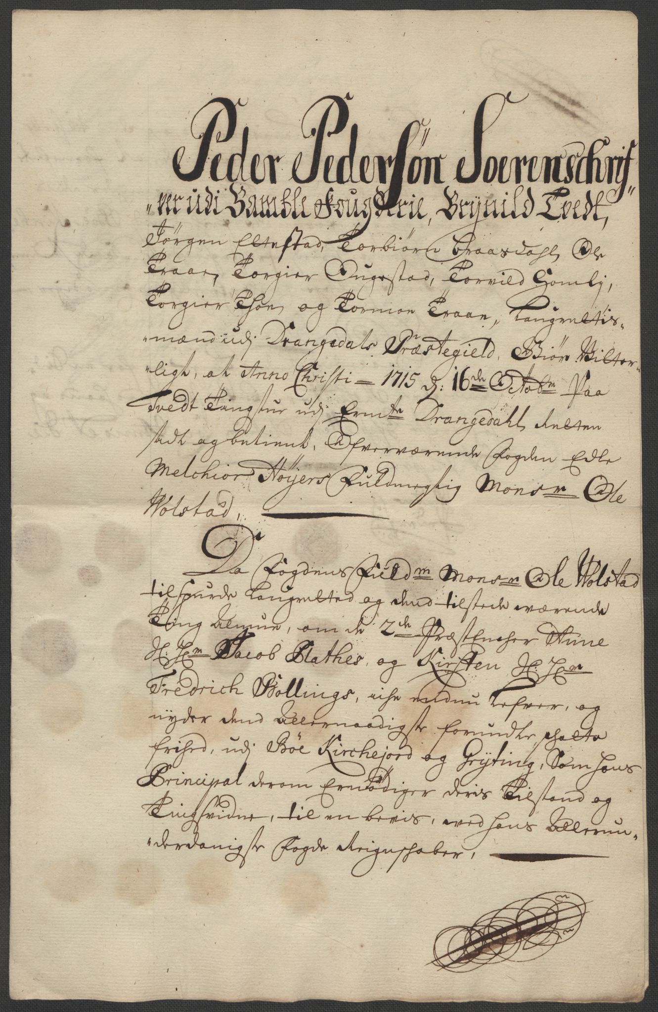 Rentekammeret inntil 1814, Reviderte regnskaper, Fogderegnskap, AV/RA-EA-4092/R36/L2127: Fogderegnskap Øvre og Nedre Telemark og Bamble, 1715, p. 259