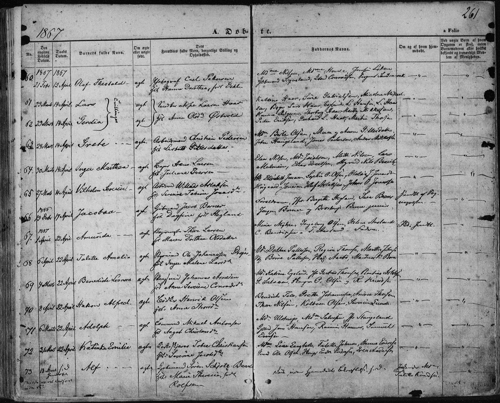 Domkirken sokneprestkontor, SAST/A-101812/001/30/30BA/L0017: Parish register (official) no. A 16, 1855-1867, p. 261