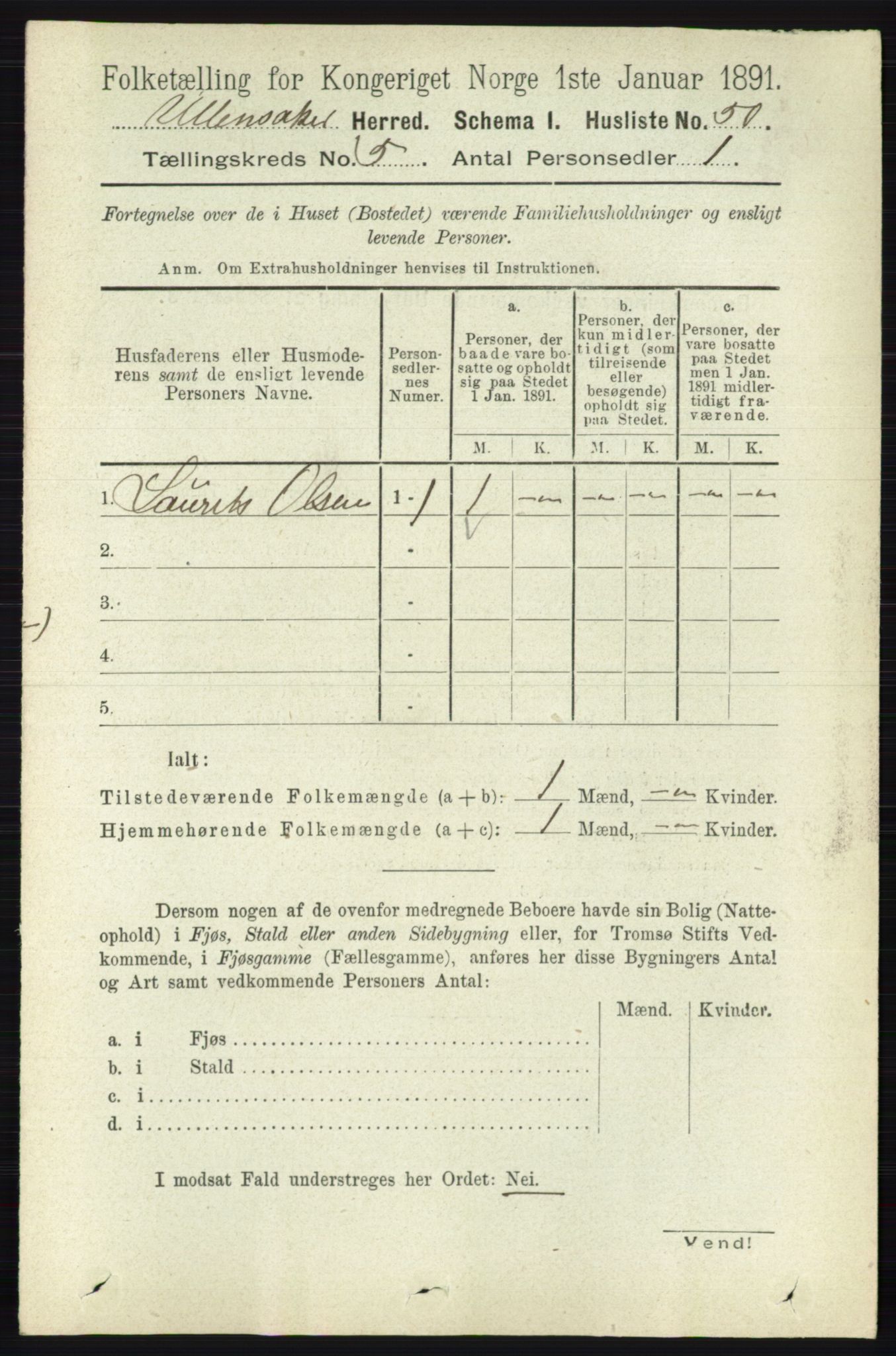 RA, 1891 census for 0235 Ullensaker, 1891, p. 2078