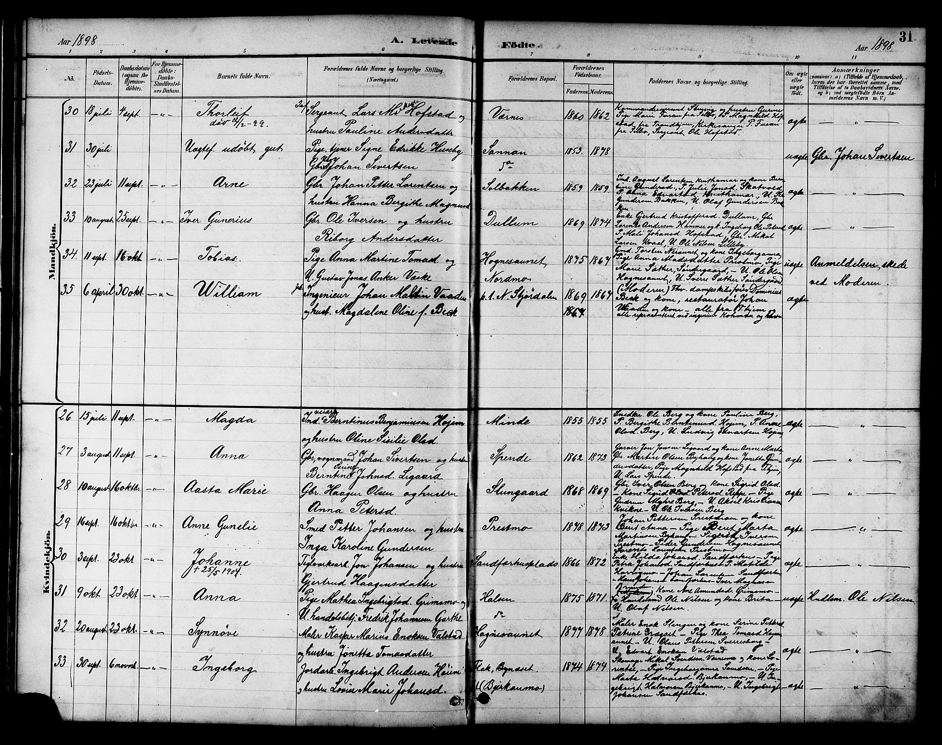 Ministerialprotokoller, klokkerbøker og fødselsregistre - Nord-Trøndelag, AV/SAT-A-1458/709/L0087: Parish register (copy) no. 709C01, 1892-1913, p. 31