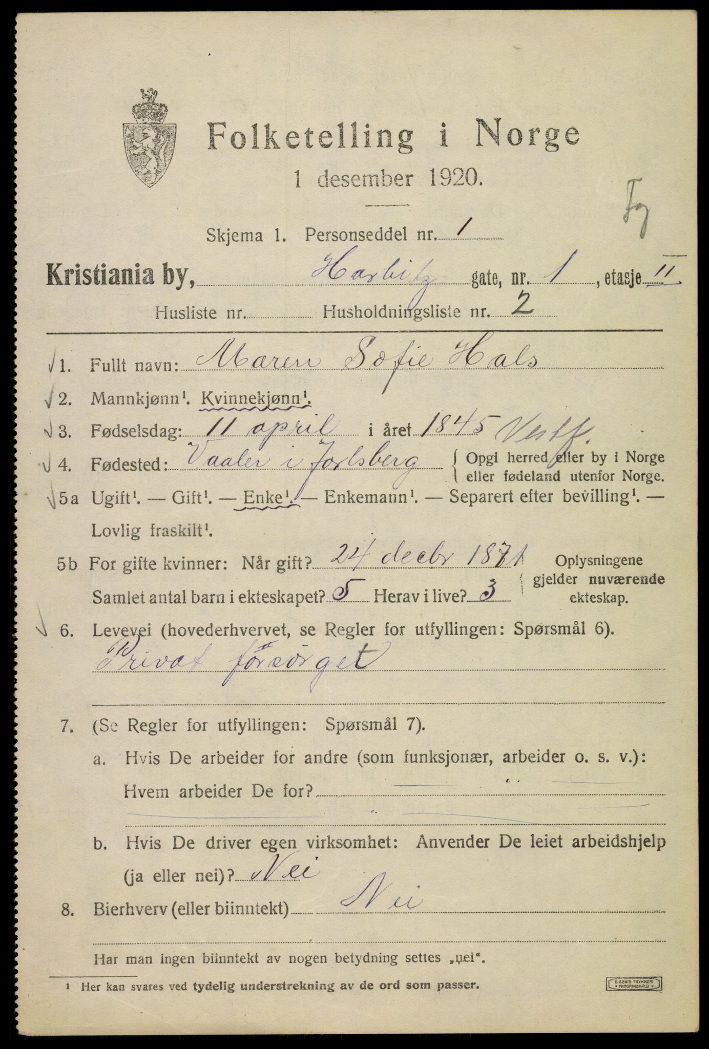 SAO, 1920 census for Kristiania, 1920, p. 271105