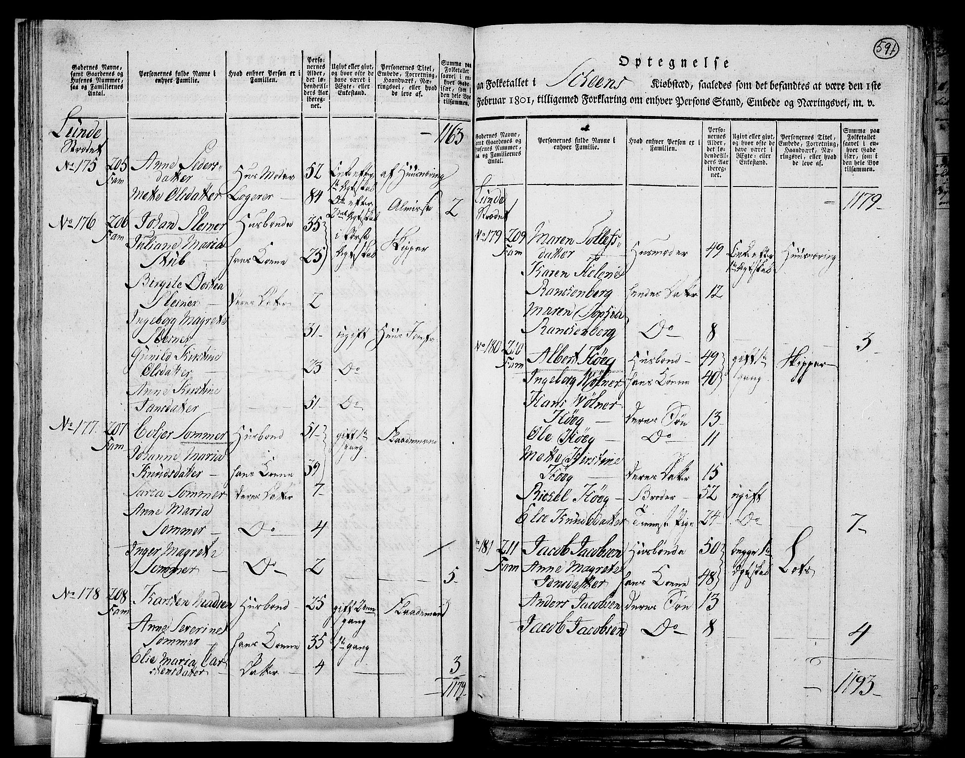 RA, 1801 census for 0806P Skien, 1801, p. 590b-591a