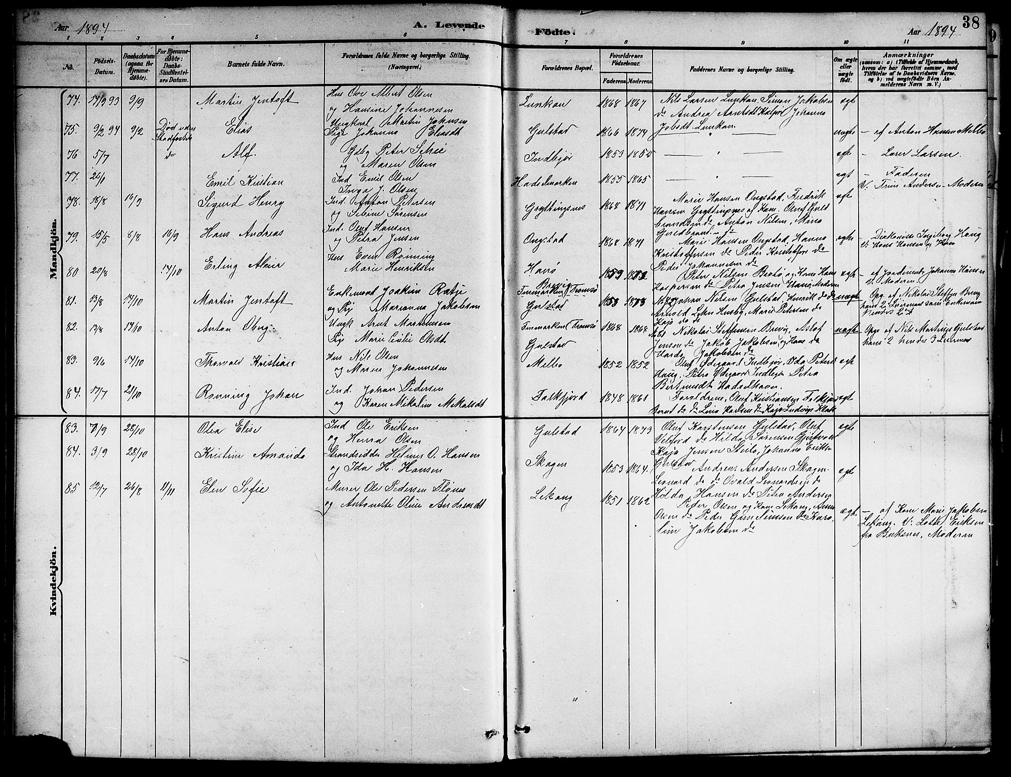 Ministerialprotokoller, klokkerbøker og fødselsregistre - Nordland, AV/SAT-A-1459/888/L1268: Parish register (copy) no. 888C06, 1891-1908, p. 38