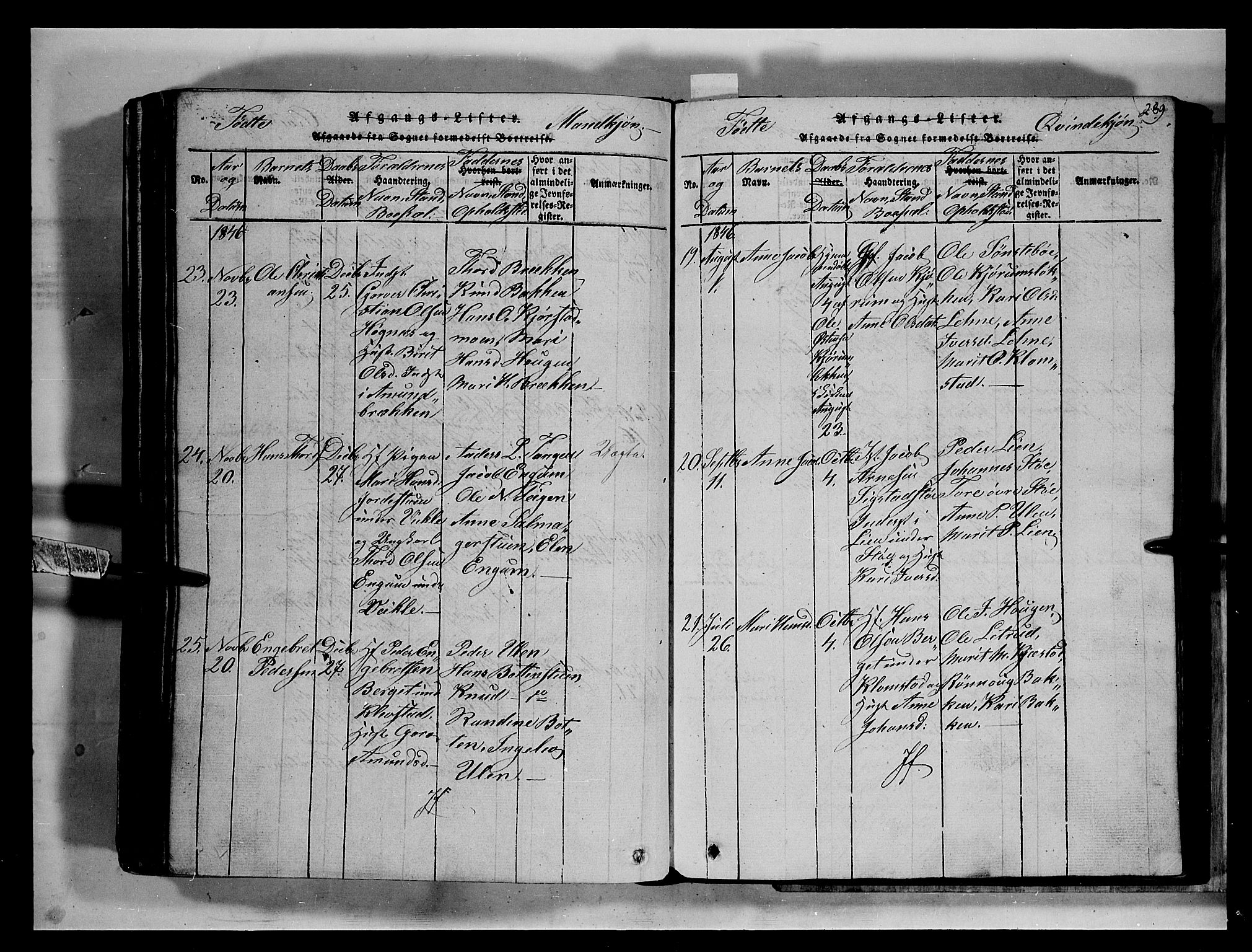 Fron prestekontor, SAH/PREST-078/H/Ha/Hab/L0002: Parish register (copy) no. 2, 1816-1850, p. 289
