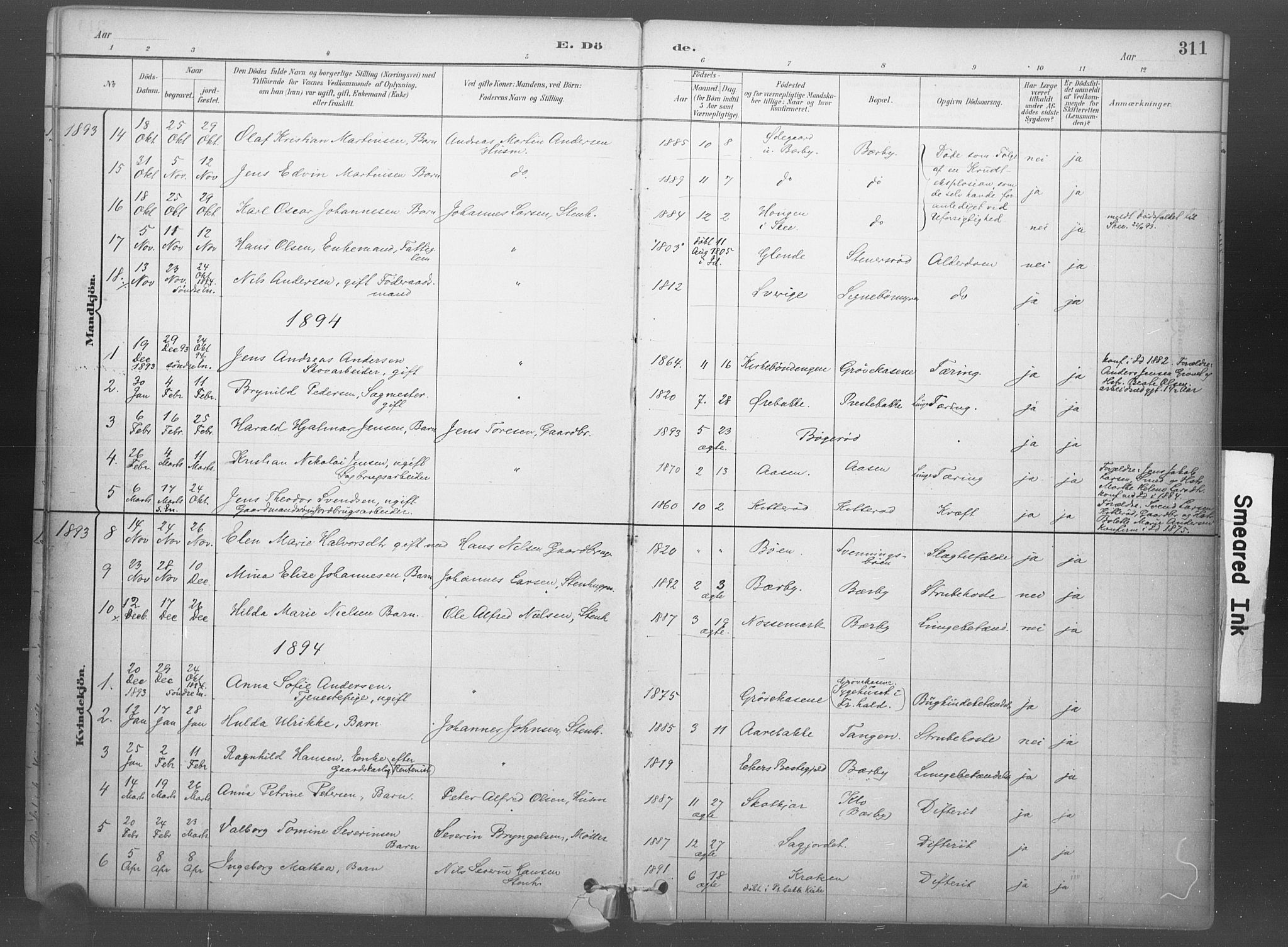 Idd prestekontor Kirkebøker, SAO/A-10911/F/Fb/L0002: Parish register (official) no. II 2, 1882-1923, p. 311