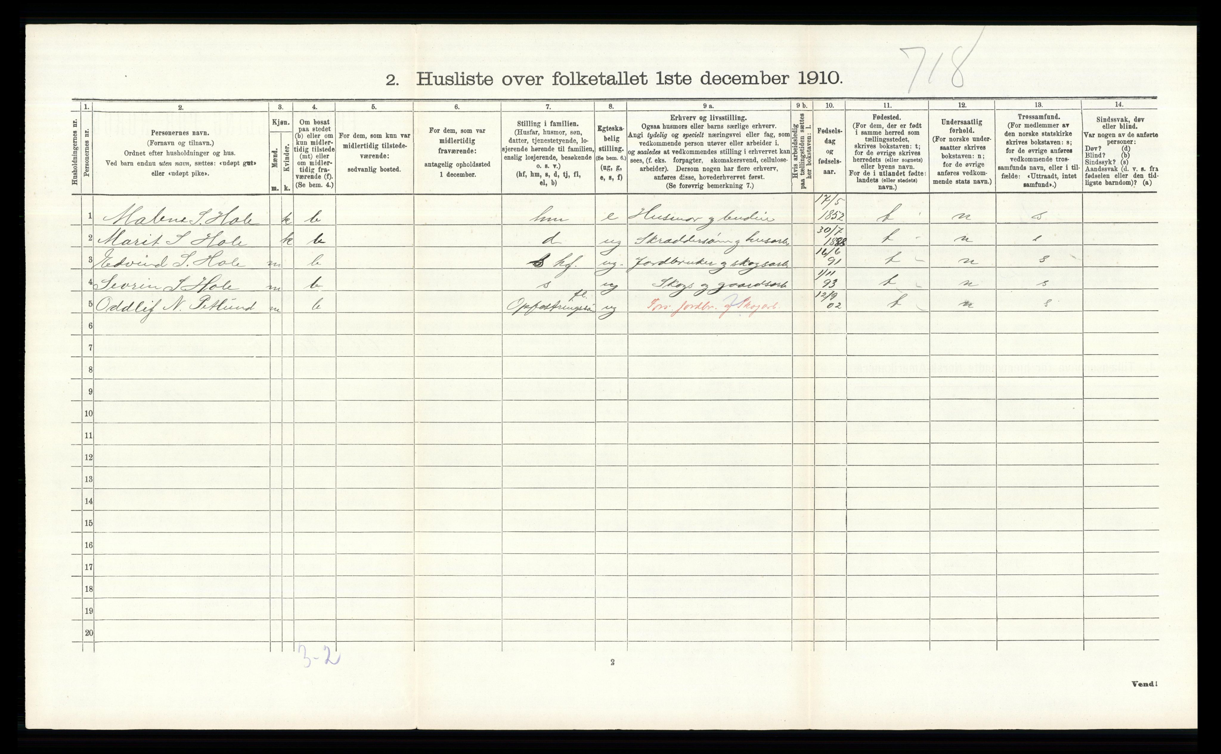 RA, 1910 census for Ytre Rendal, 1910, p. 276