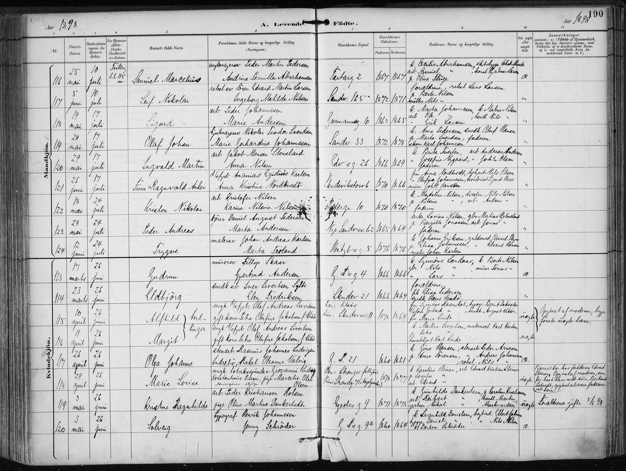 Sandviken Sokneprestembete, AV/SAB-A-77601/H/Ha/L0005: Parish register (official) no. B 2, 1891-1901, p. 190