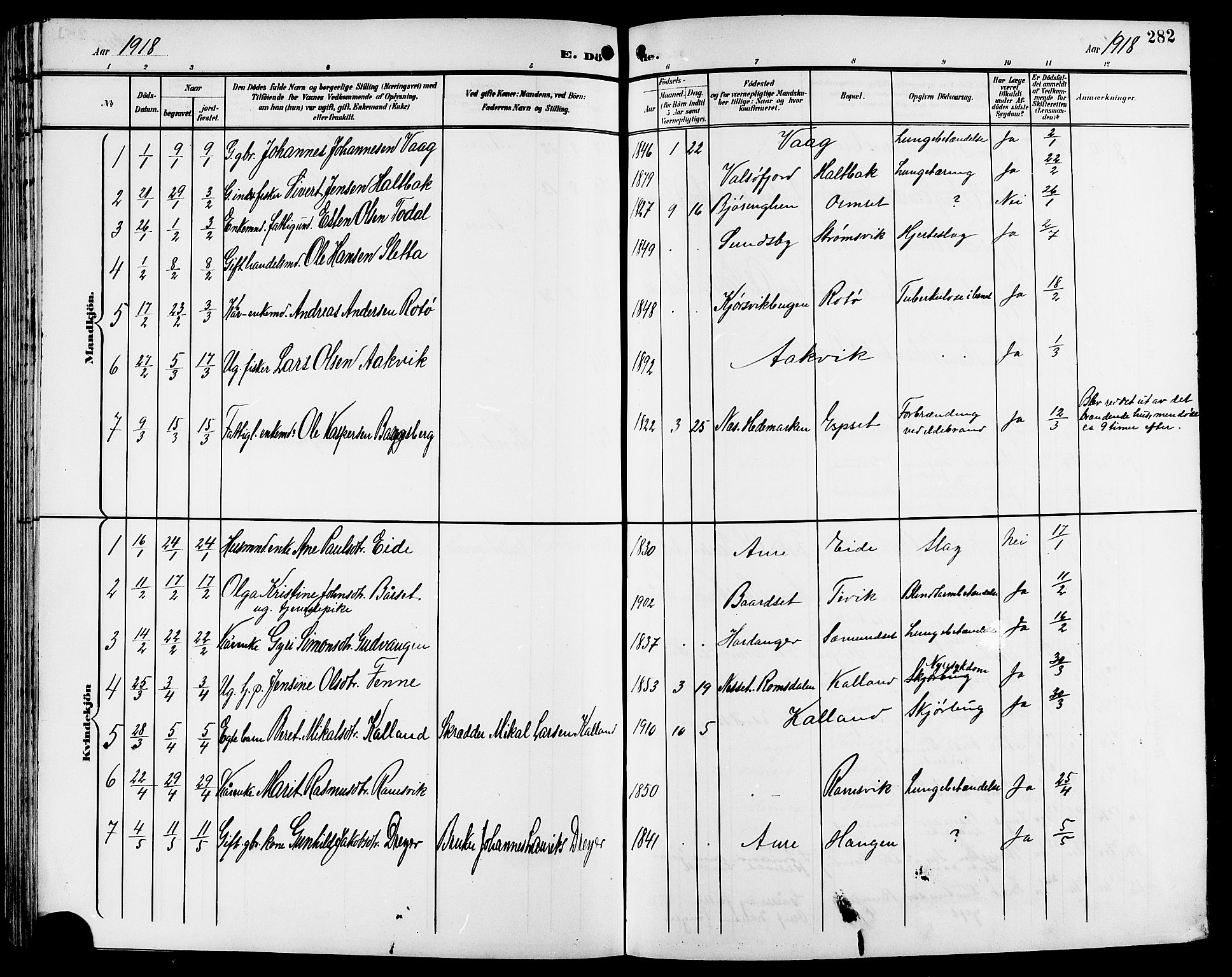 Ministerialprotokoller, klokkerbøker og fødselsregistre - Møre og Romsdal, AV/SAT-A-1454/578/L0910: Parish register (copy) no. 578C03, 1900-1921, p. 282