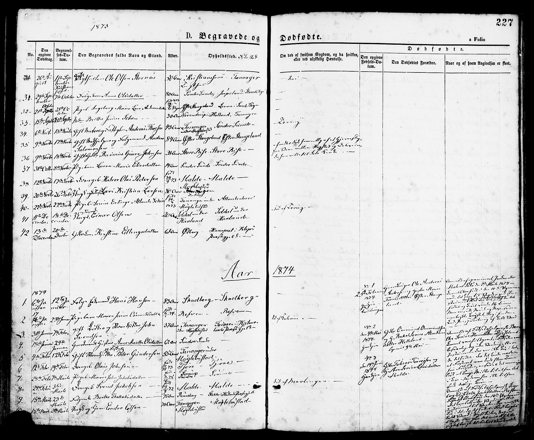 Håland sokneprestkontor, SAST/A-101802/001/30BA/L0009: Parish register (official) no. A 8, 1871-1882, p. 227