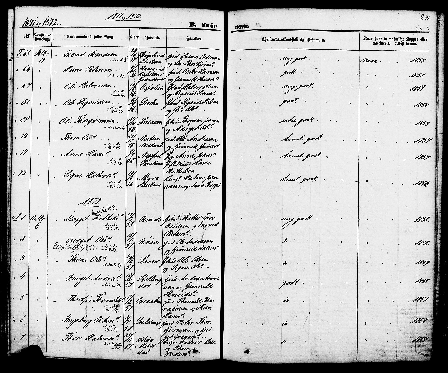 Hjartdal kirkebøker, SAKO/A-270/F/Fa/L0009: Parish register (official) no. I 9, 1860-1879, p. 241
