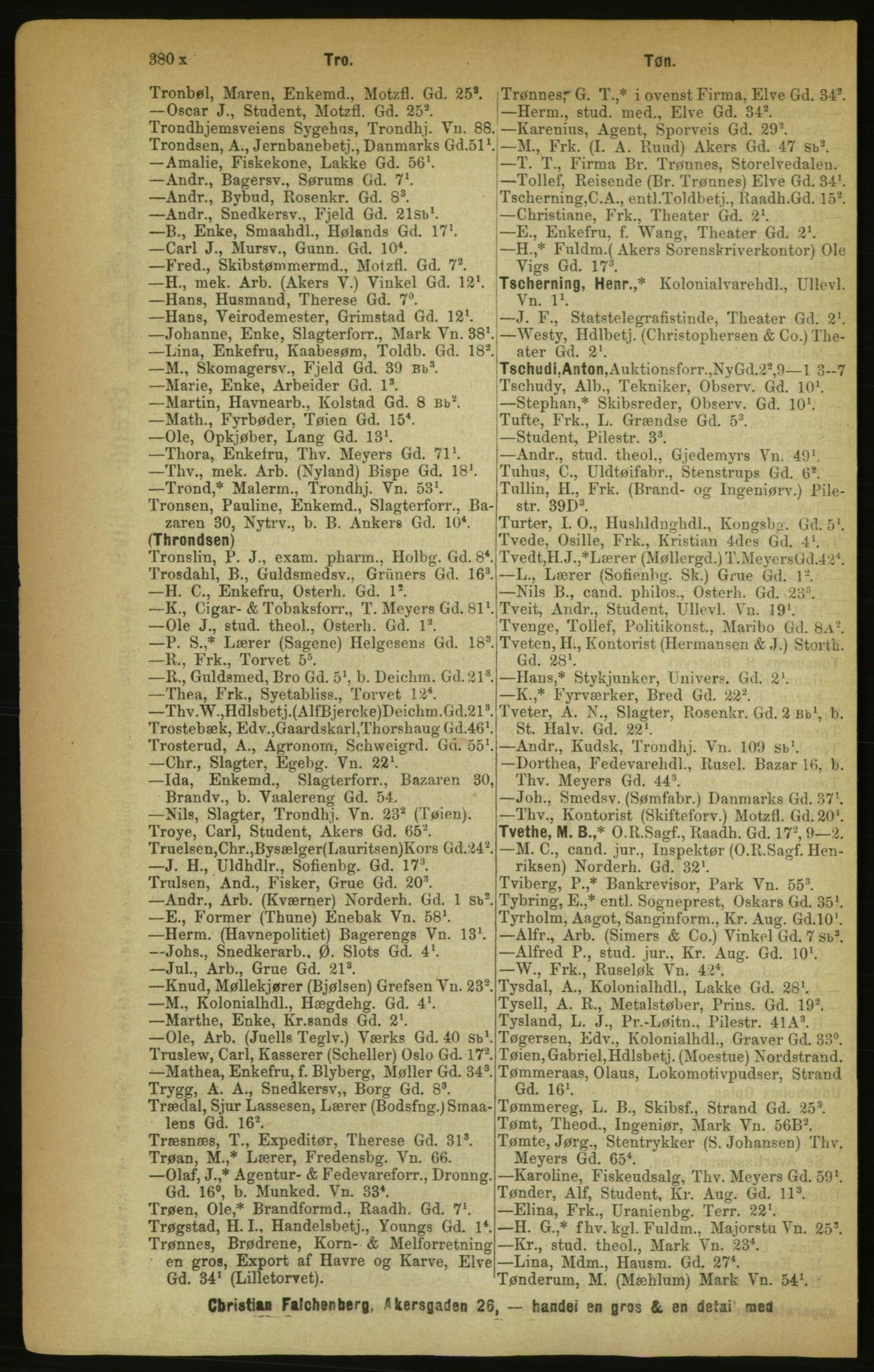 Kristiania/Oslo adressebok, PUBL/-, 1888, p. 380x