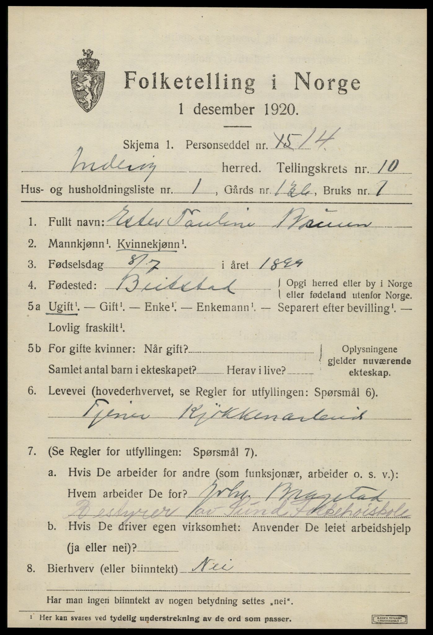 SAT, 1920 census for Inderøy, 1920, p. 6645