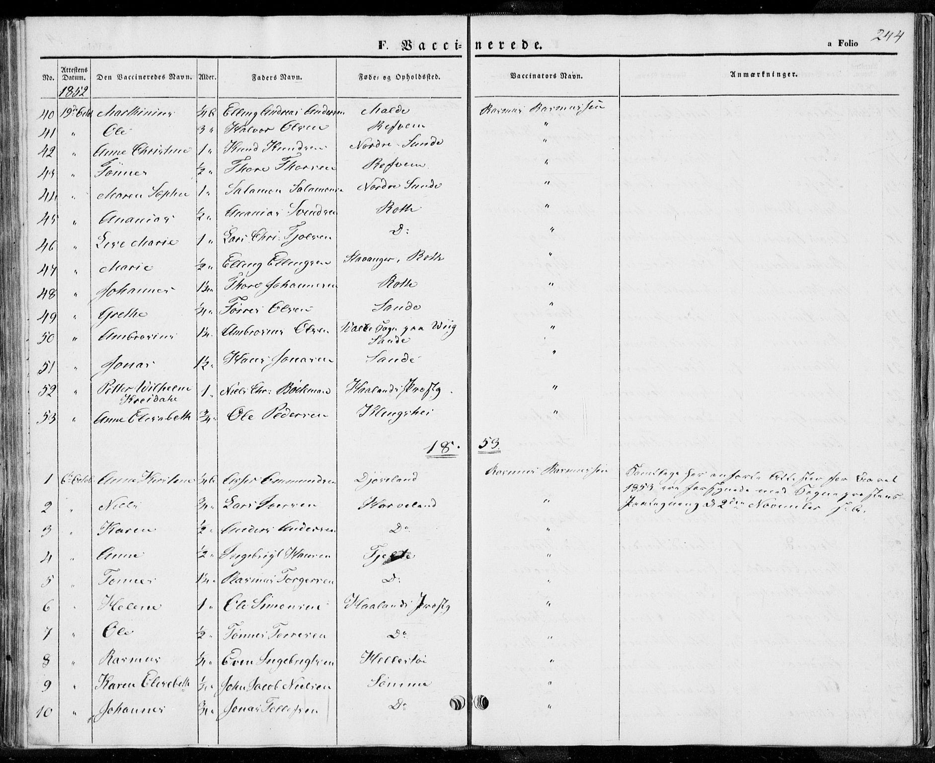 Håland sokneprestkontor, SAST/A-101802/001/30BA/L0006: Parish register (official) no. A 6, 1842-1853, p. 244