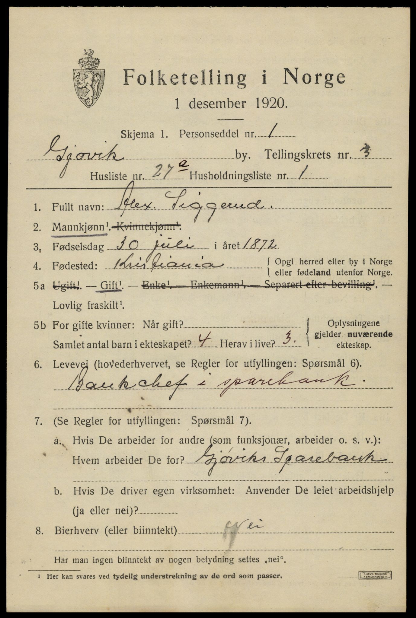 SAH, 1920 census for Gjøvik, 1920, p. 6788