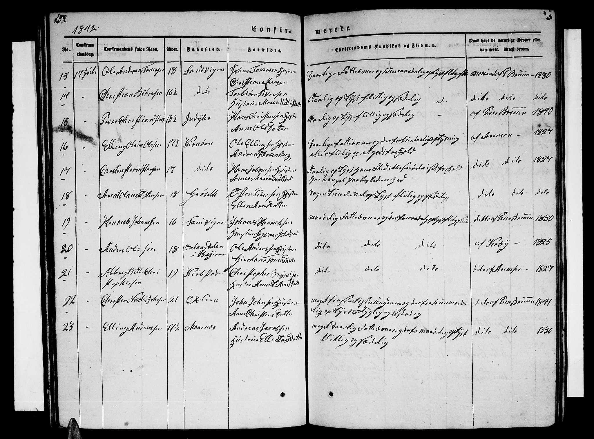 Ministerialprotokoller, klokkerbøker og fødselsregistre - Nordland, AV/SAT-A-1459/805/L0106: Parish register (copy) no. 805C02, 1841-1861, p. 152