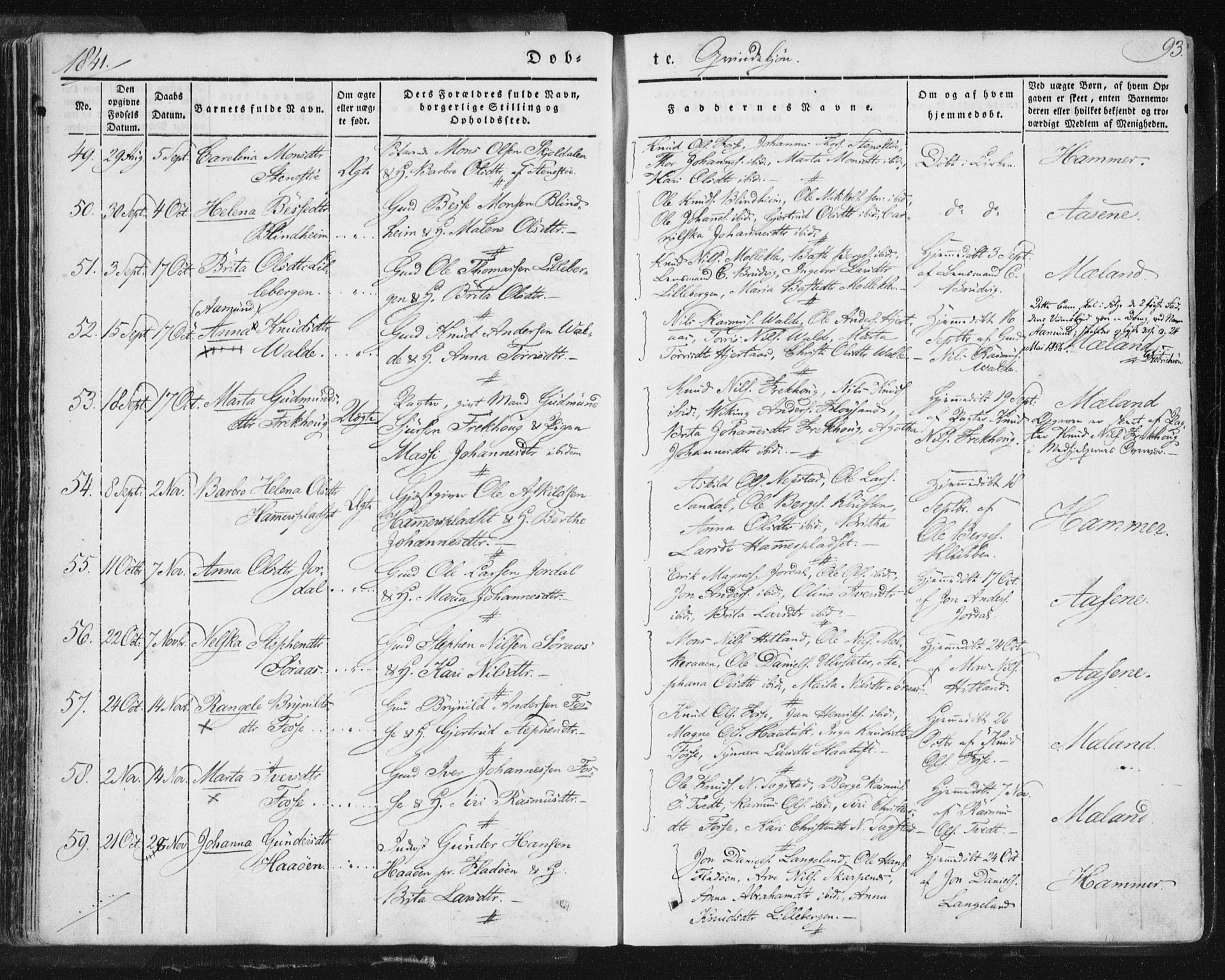 Hamre sokneprestembete, AV/SAB-A-75501/H/Ha/Haa/Haaa/L0012: Parish register (official) no. A 12, 1834-1845, p. 93