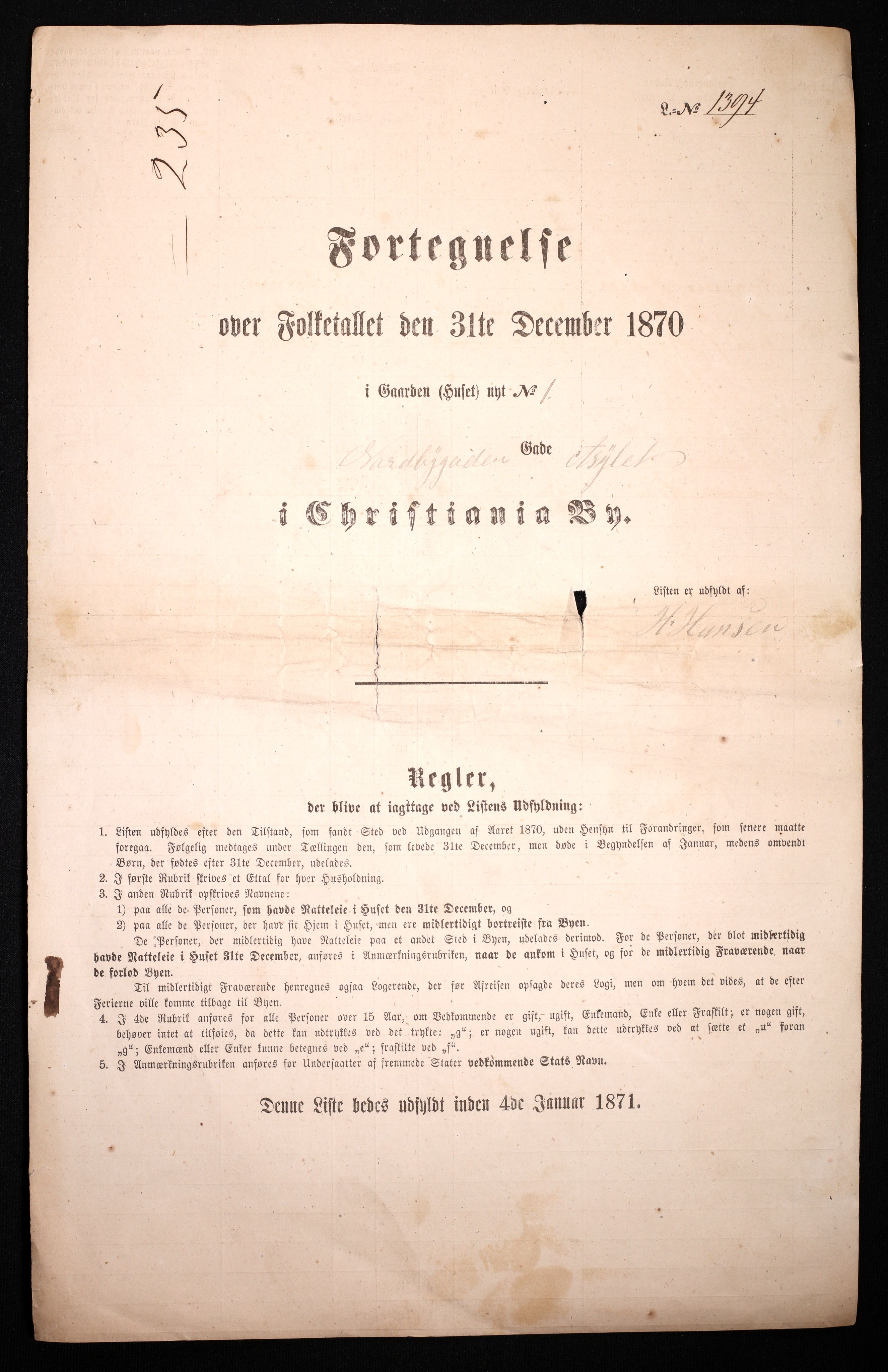 RA, 1870 census for 0301 Kristiania, 1870, p. 2525