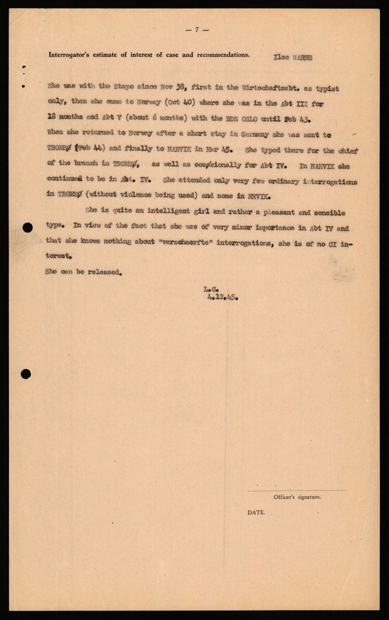 Forsvaret, Forsvarets overkommando II, AV/RA-RAFA-3915/D/Db/L0034: CI Questionaires. Tyske okkupasjonsstyrker i Norge. Tyskere., 1945-1946, p. 474