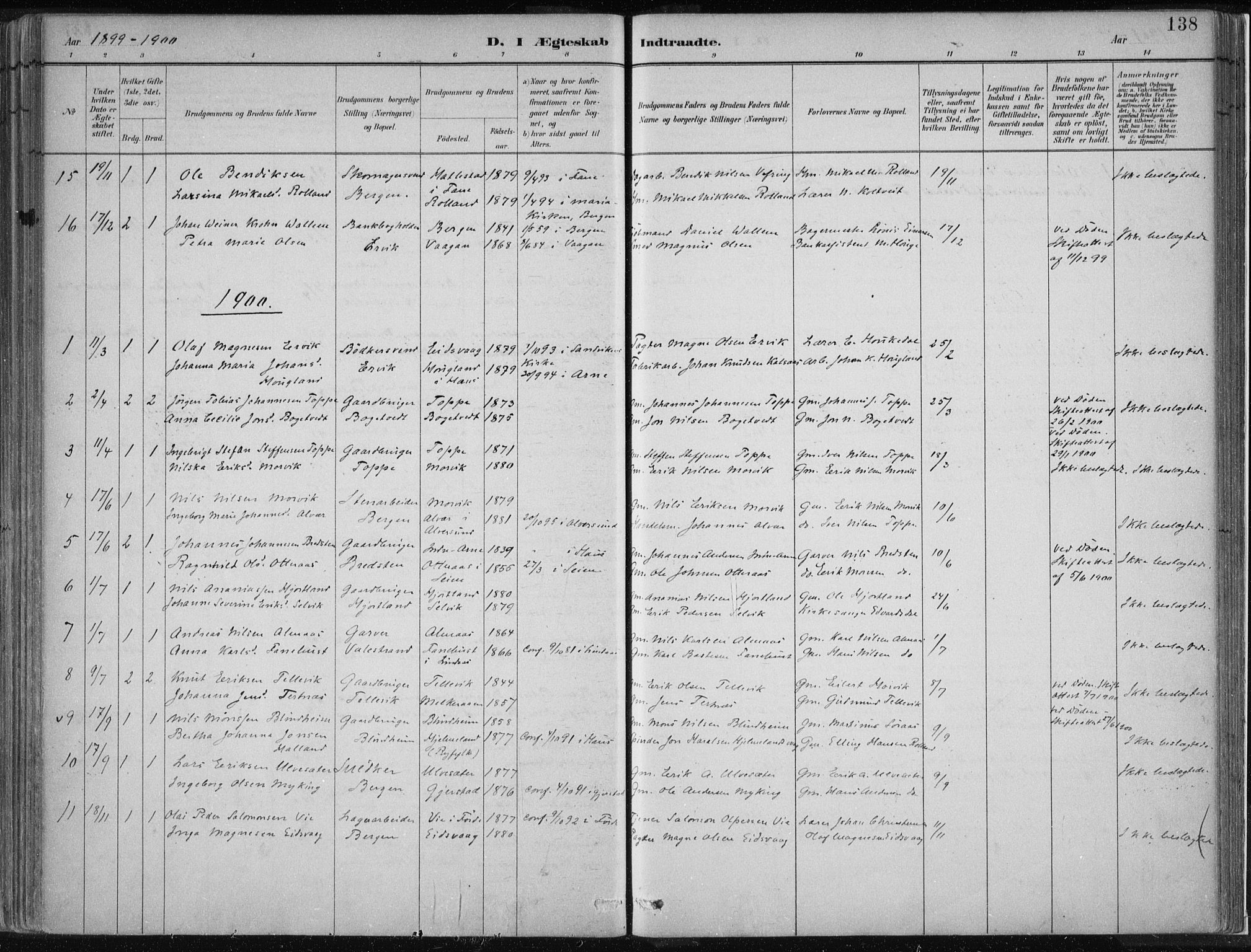 Hamre sokneprestembete, SAB/A-75501/H/Ha/Haa/Haad/L0001: Parish register (official) no. D  1, 1882-1906, p. 138