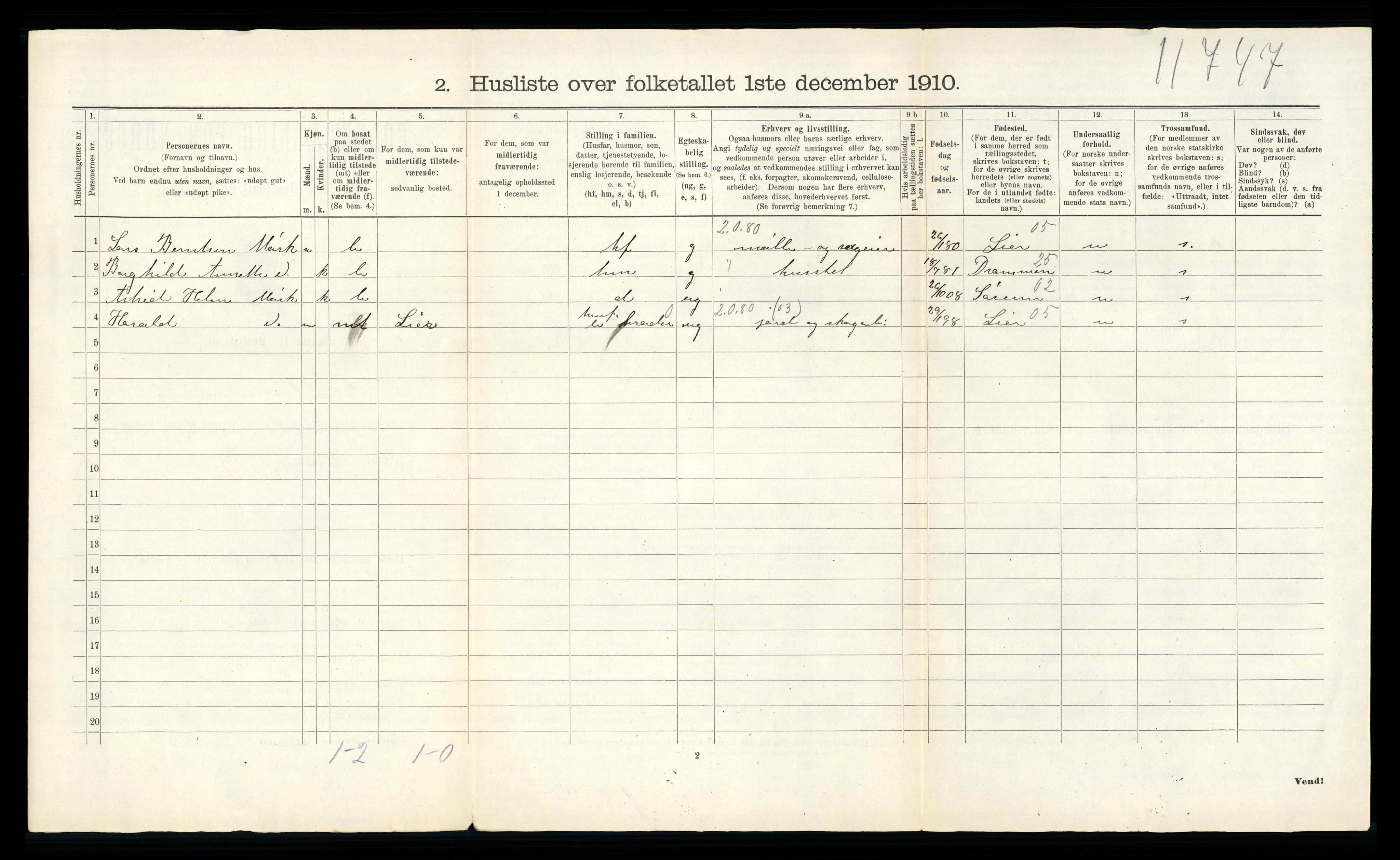 RA, 1910 census for Andebu, 1910, p. 58