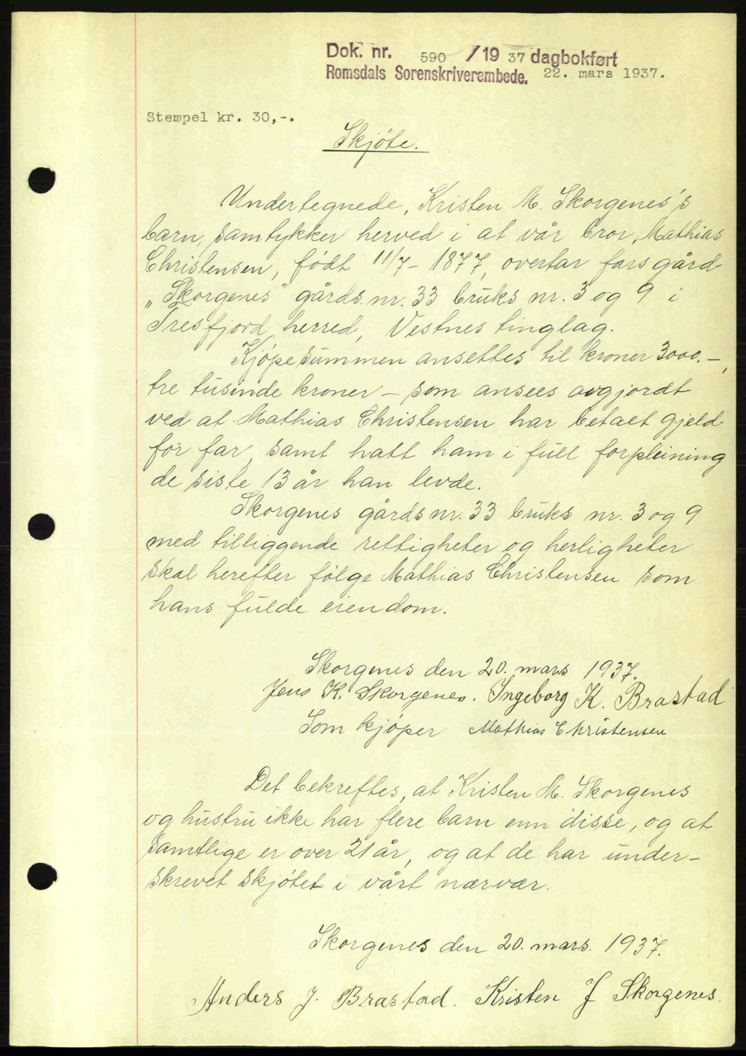 Romsdal sorenskriveri, SAT/A-4149/1/2/2C: Mortgage book no. A2, 1936-1937, Diary no: : 590/1937