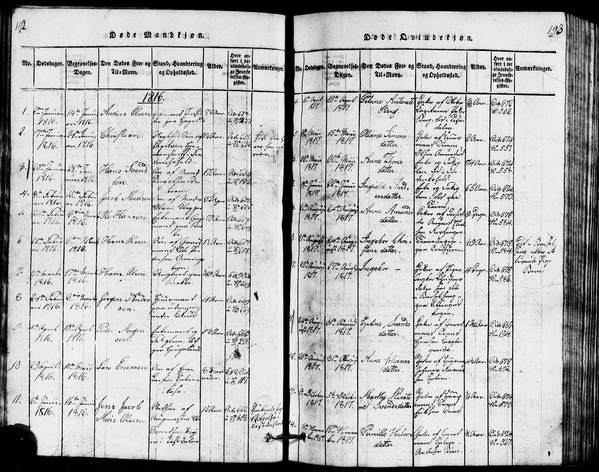 Idd prestekontor Kirkebøker, AV/SAO-A-10911/G/Ga/L0001: Parish register (copy) no. I 1, 1815-1826, p. 192-193