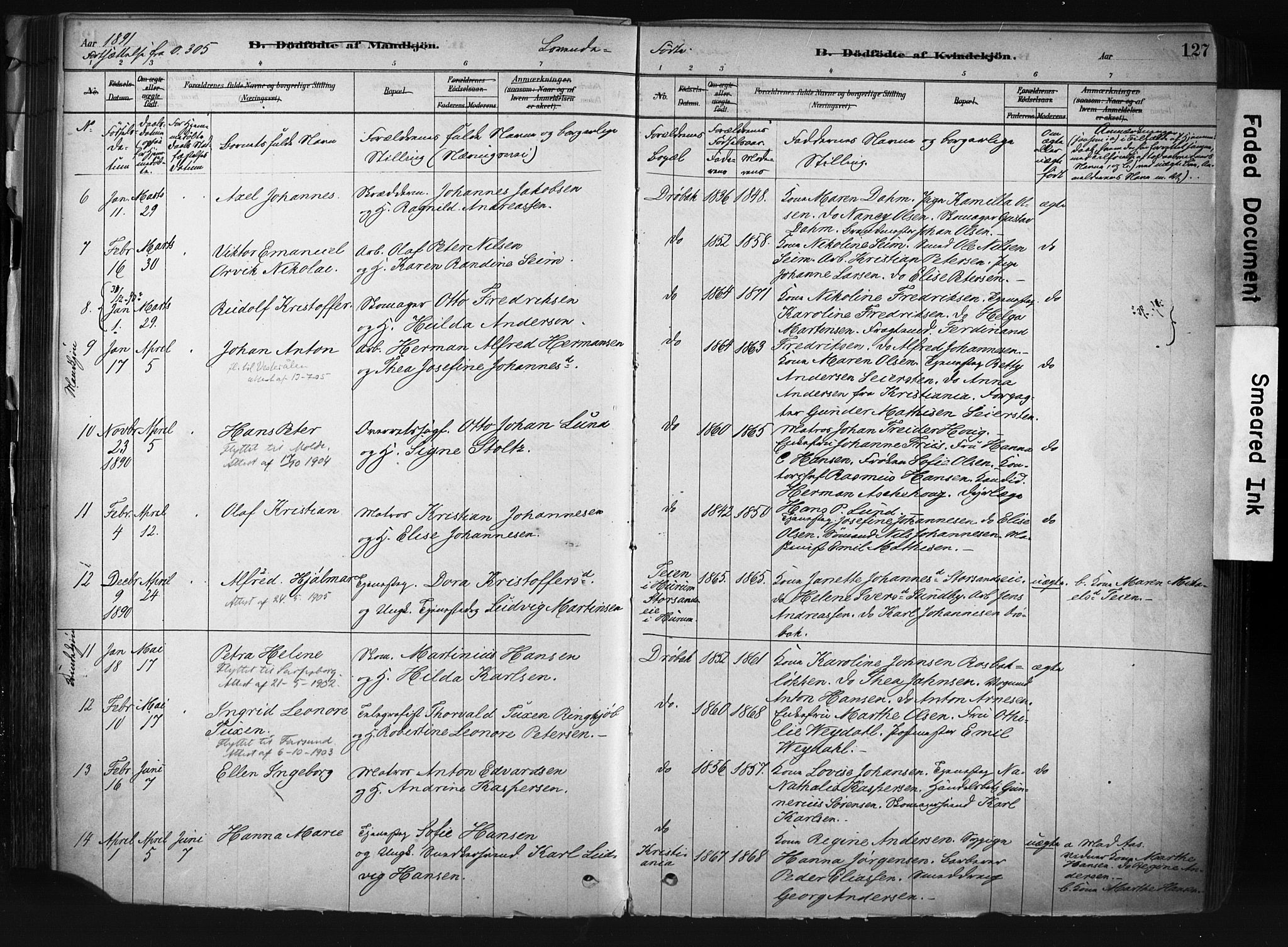 Drøbak prestekontor Kirkebøker, AV/SAO-A-10142a/F/Fb/L0001: Parish register (official) no. II 1, 1878-1891, p. 127