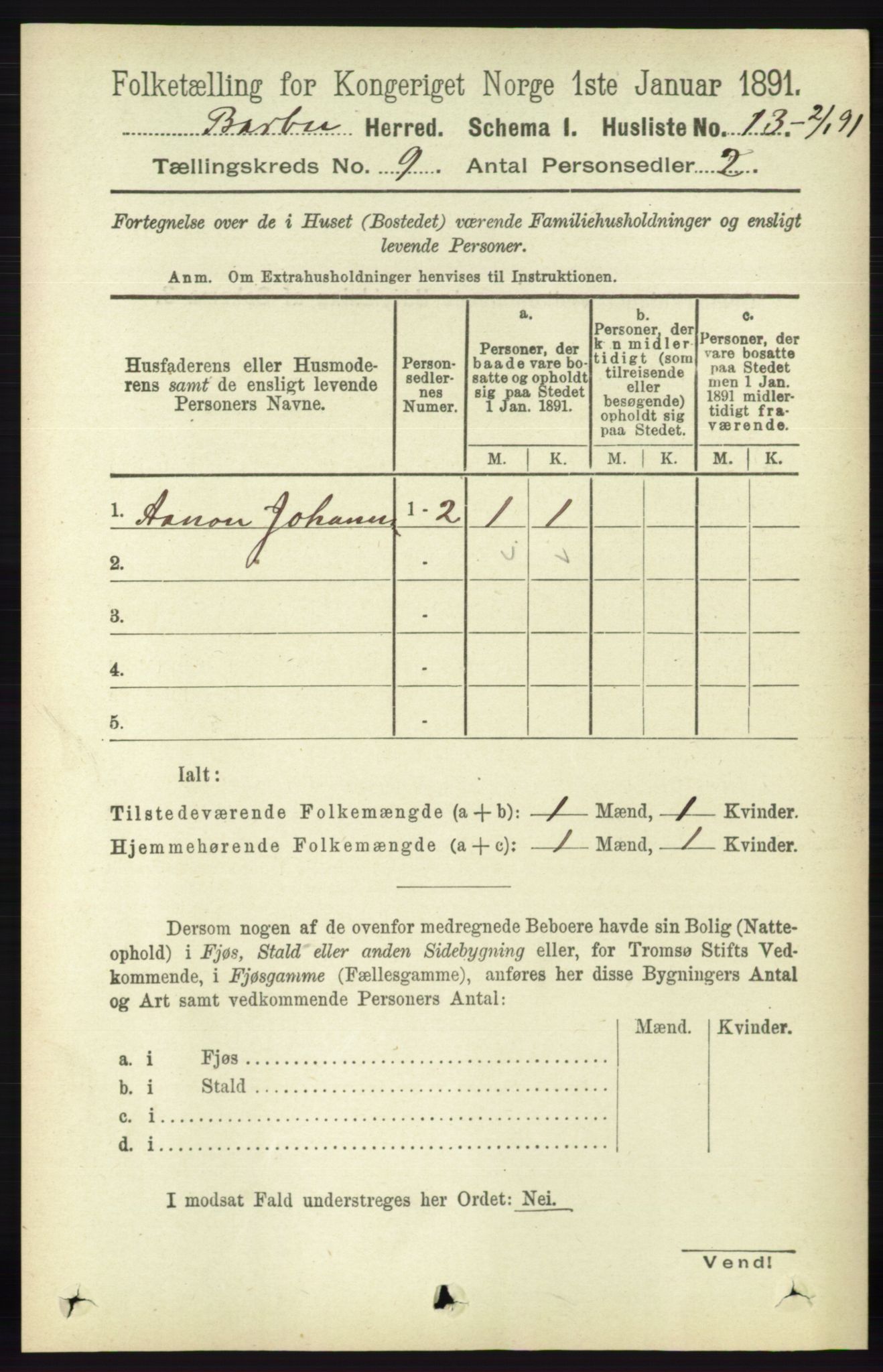 RA, 1891 census for 0990 Barbu, 1891, p. 7081