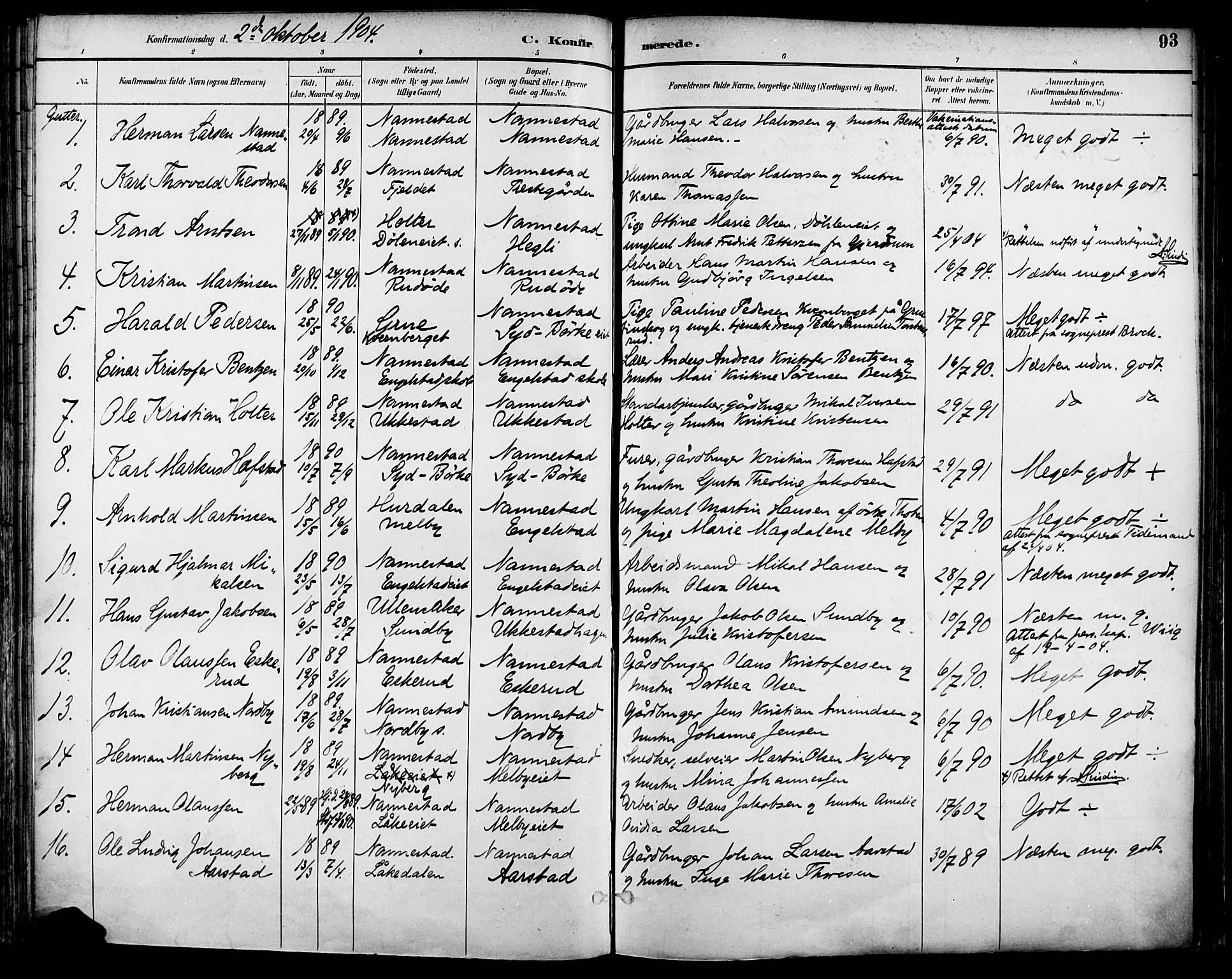 Nannestad prestekontor Kirkebøker, SAO/A-10414a/F/Fa/L0015: Parish register (official) no. I 15, 1891-1905, p. 93