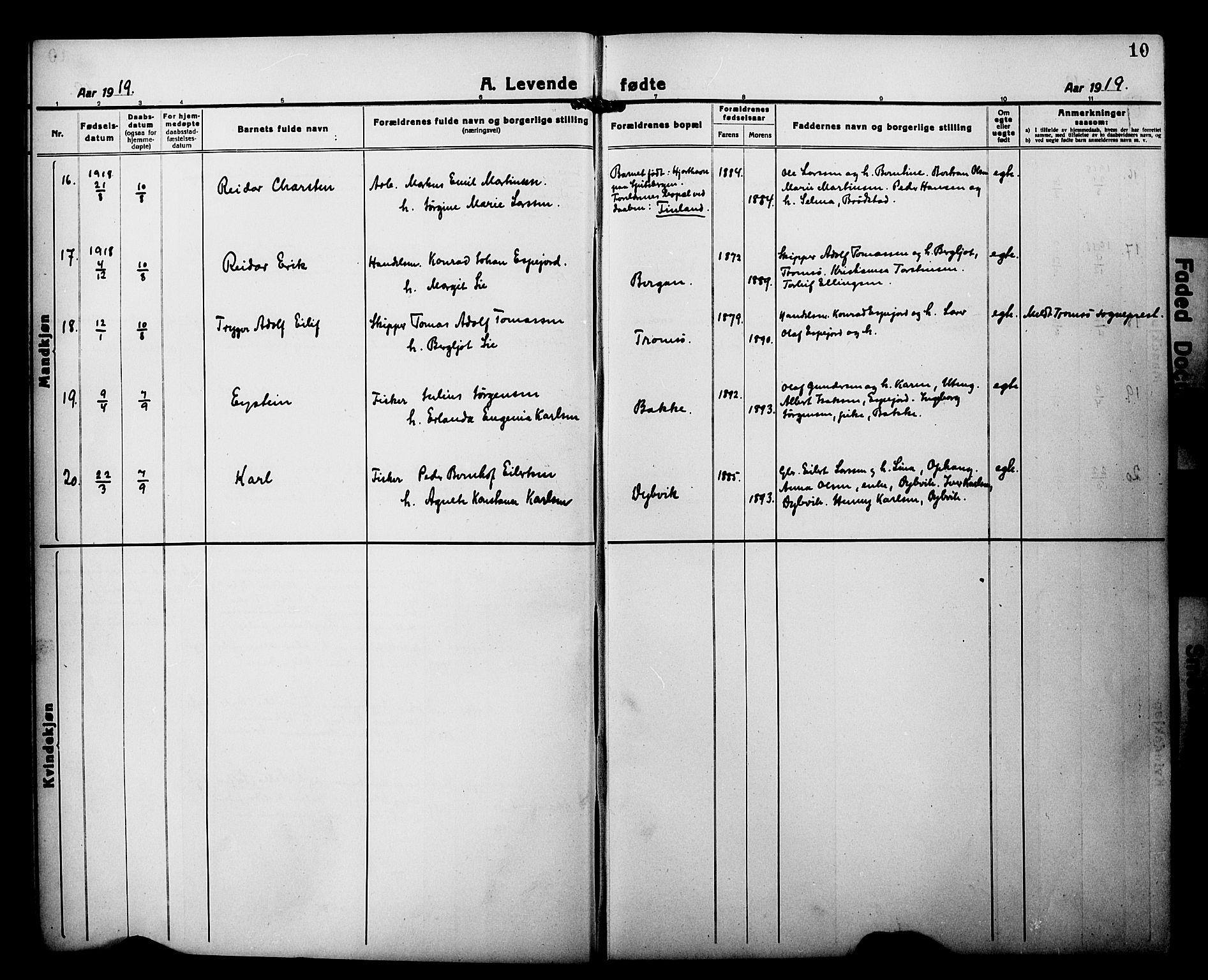 Tranøy sokneprestkontor, AV/SATØ-S-1313/I/Ia/Iab/L0015klokker: Parish register (copy) no. 15, 1918-1930, p. 10