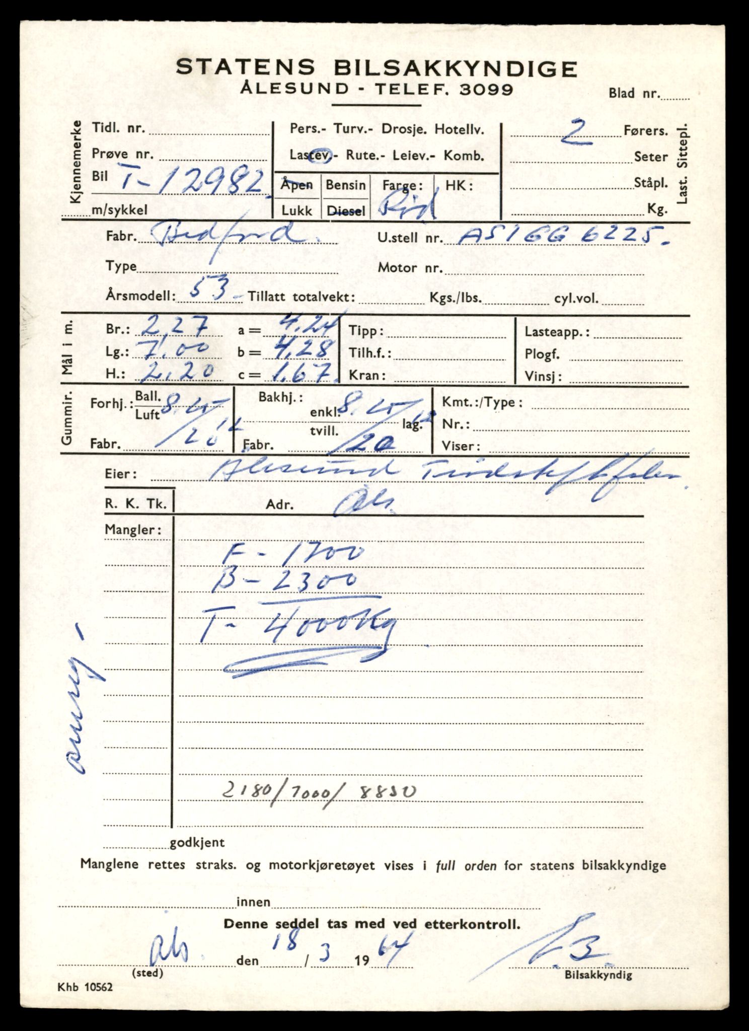 Møre og Romsdal vegkontor - Ålesund trafikkstasjon, AV/SAT-A-4099/F/Fe/L0036: Registreringskort for kjøretøy T 12831 - T 13030, 1927-1998, p. 2251