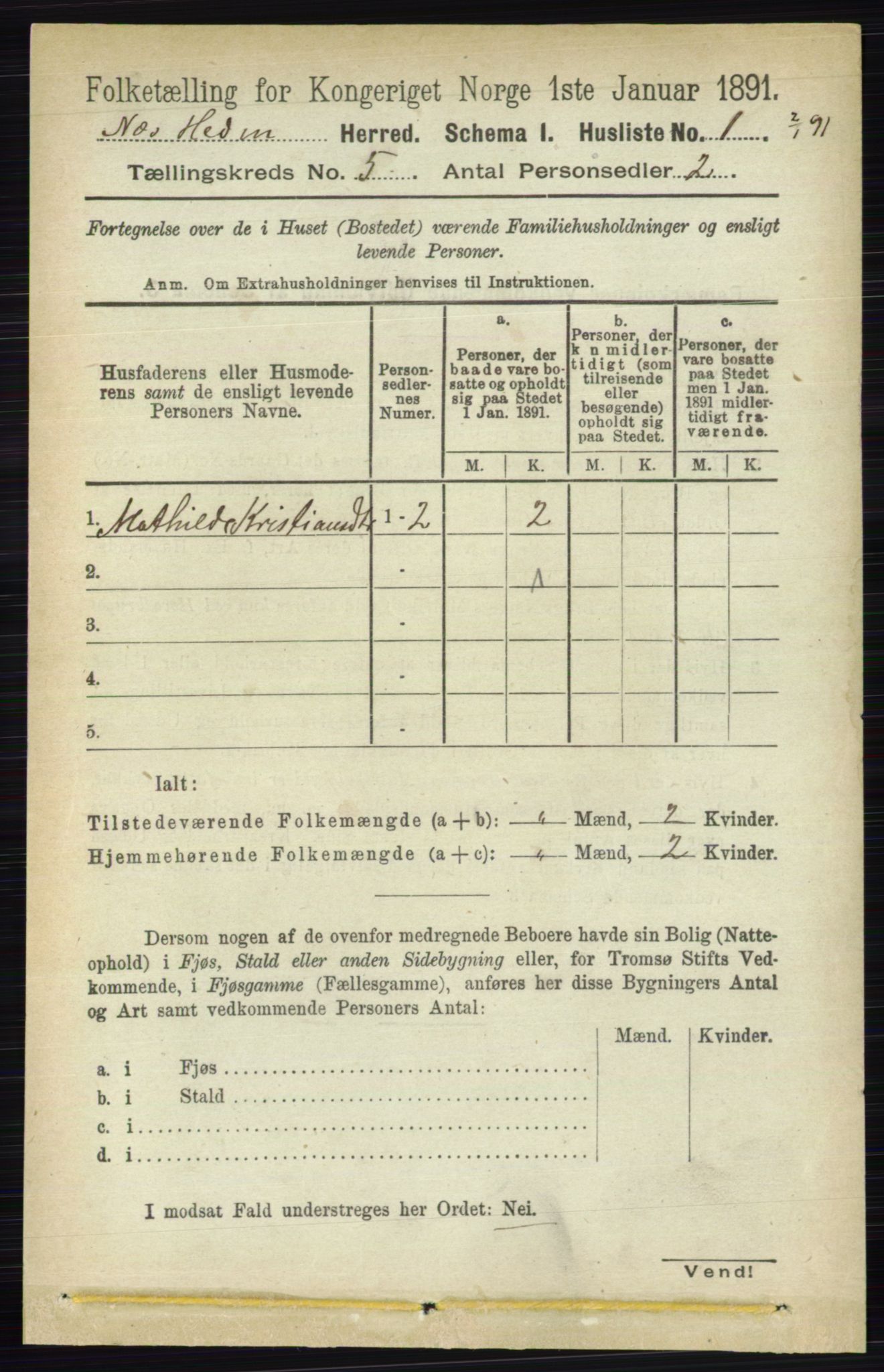 RA, 1891 census for 0411 Nes, 1891, p. 2521