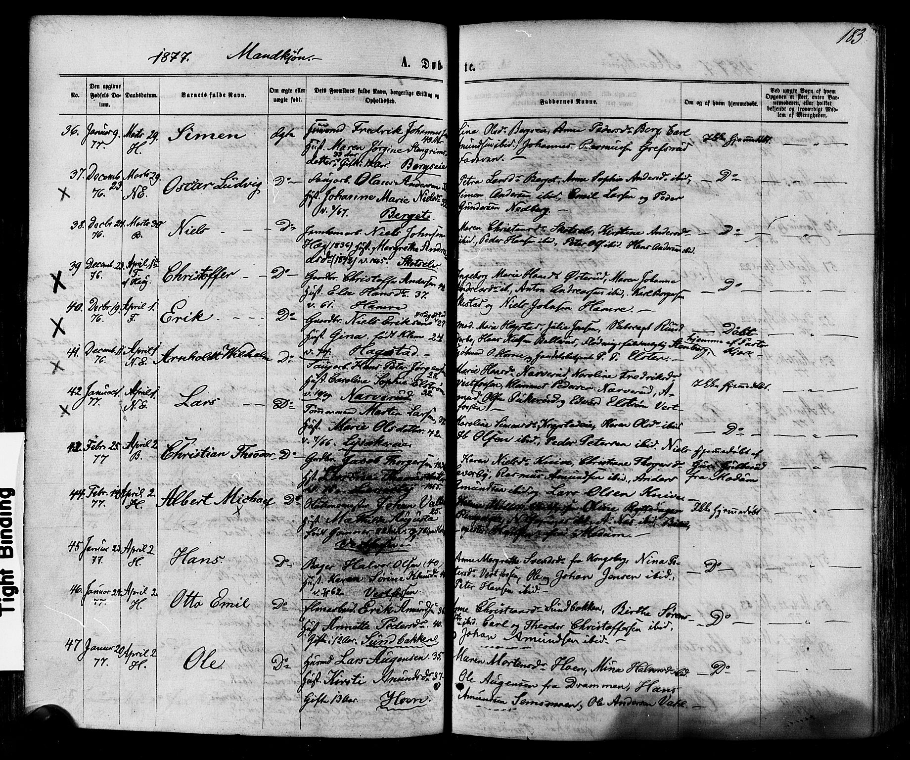 Eiker kirkebøker, AV/SAKO-A-4/F/Fa/L0017: Parish register (official) no. I 17, 1869-1877, p. 183