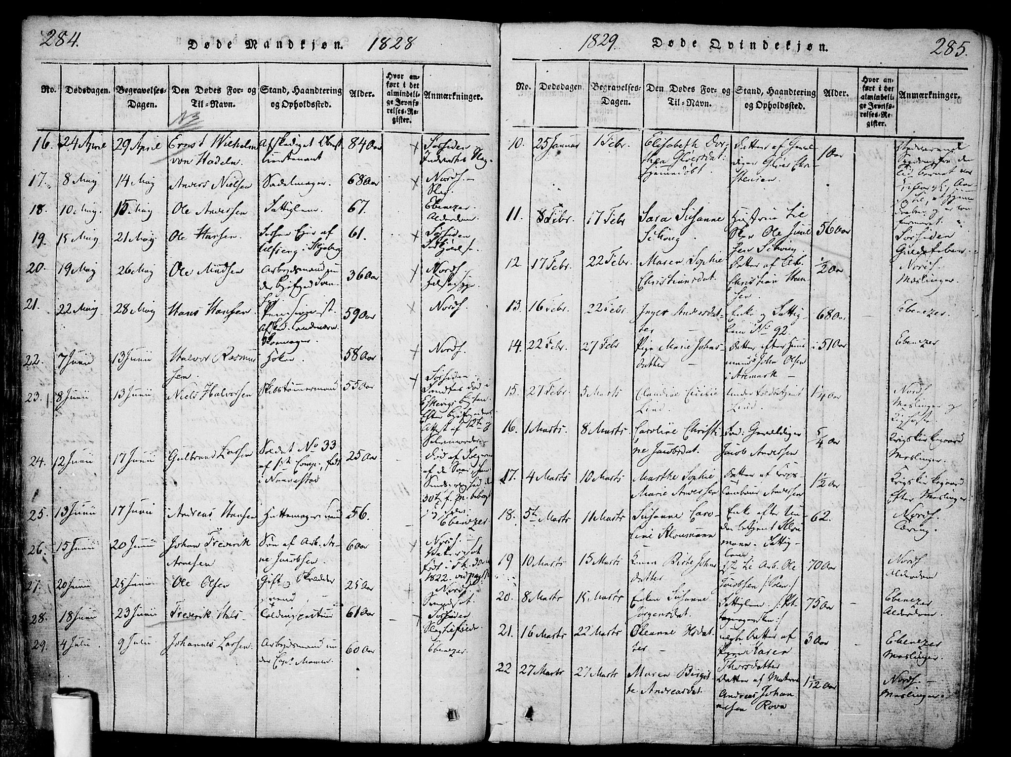 Halden prestekontor Kirkebøker, SAO/A-10909/F/Fa/L0003: Parish register (official) no. I 3, 1815-1834, p. 284-285
