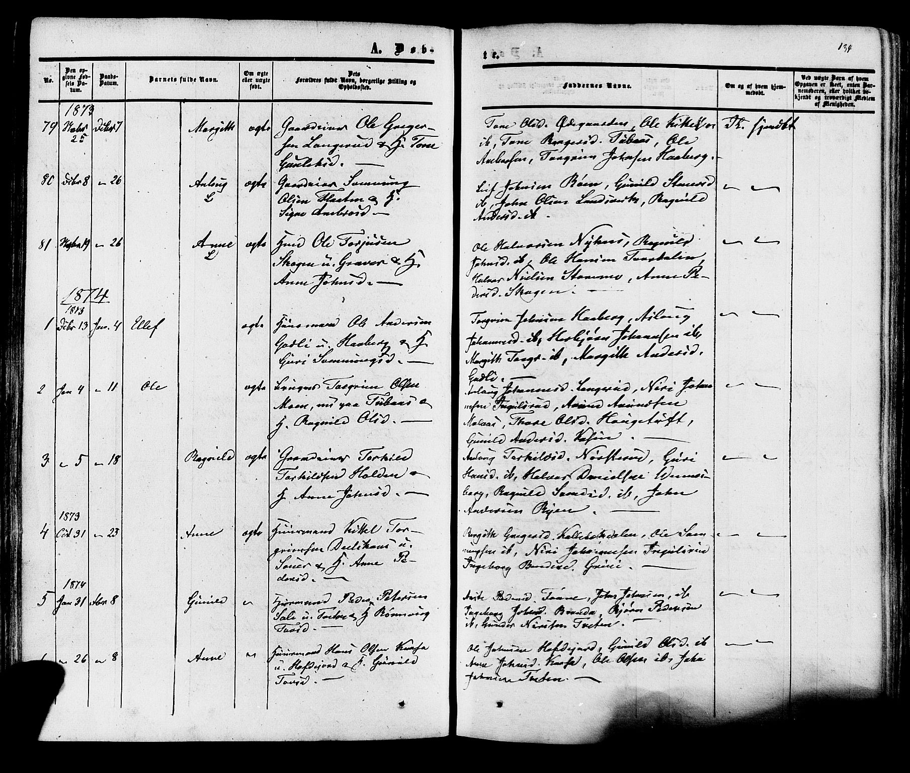 Heddal kirkebøker, SAKO/A-268/F/Fa/L0007: Parish register (official) no. I 7, 1855-1877, p. 134