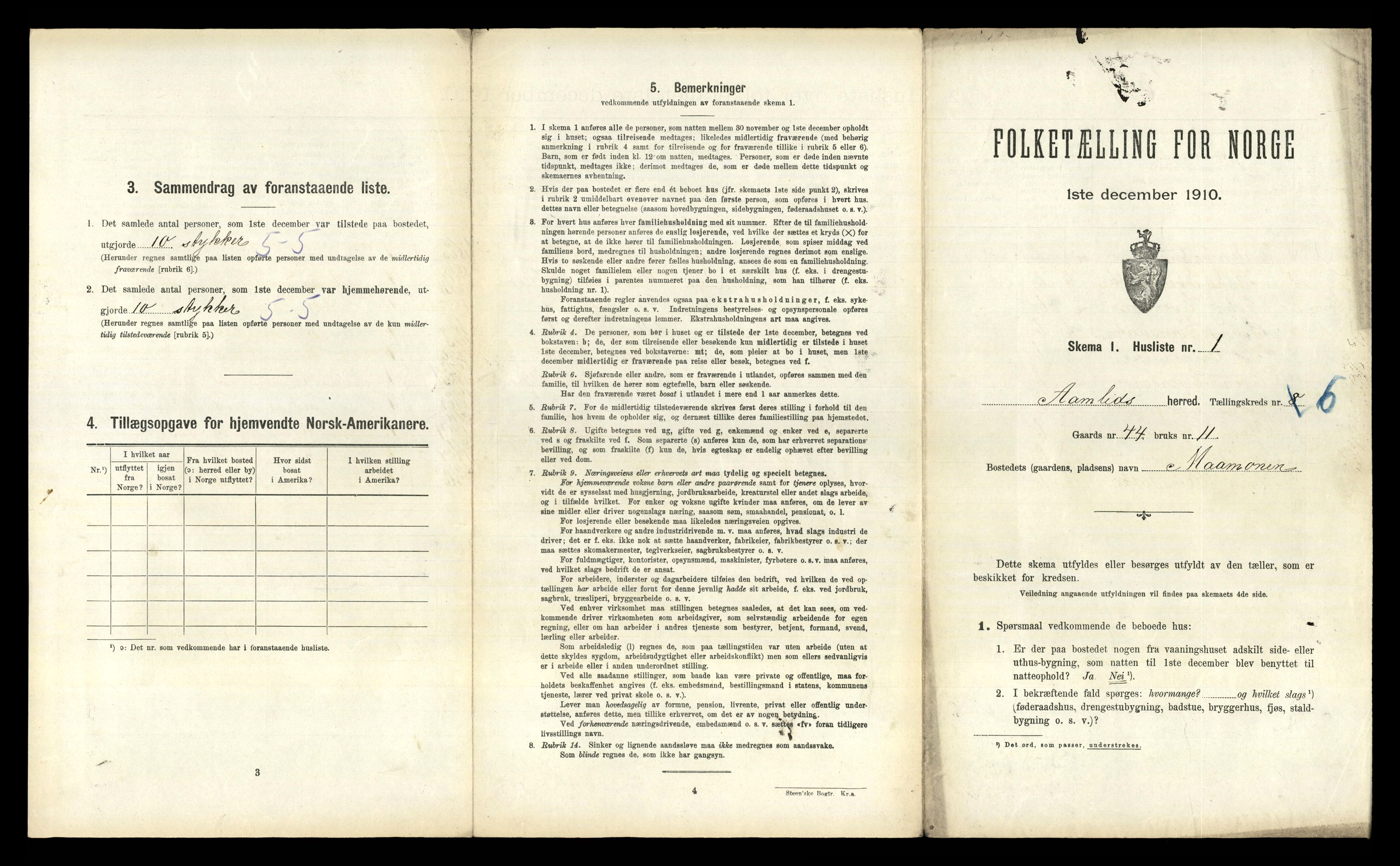 RA, 1910 census for Åmli, 1910, p. 347