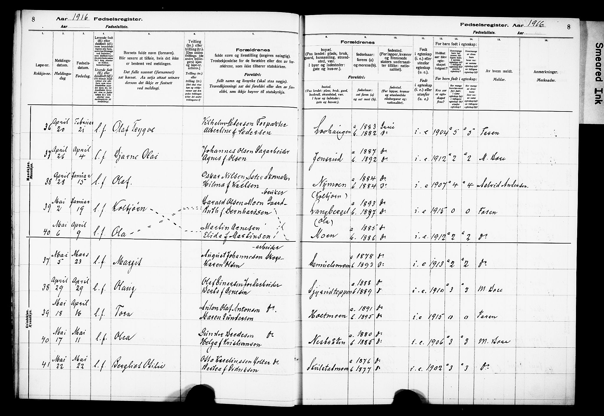 Grue prestekontor, SAH/PREST-036/I/Id: Birth register no. 1, 1916-1926, p. 8