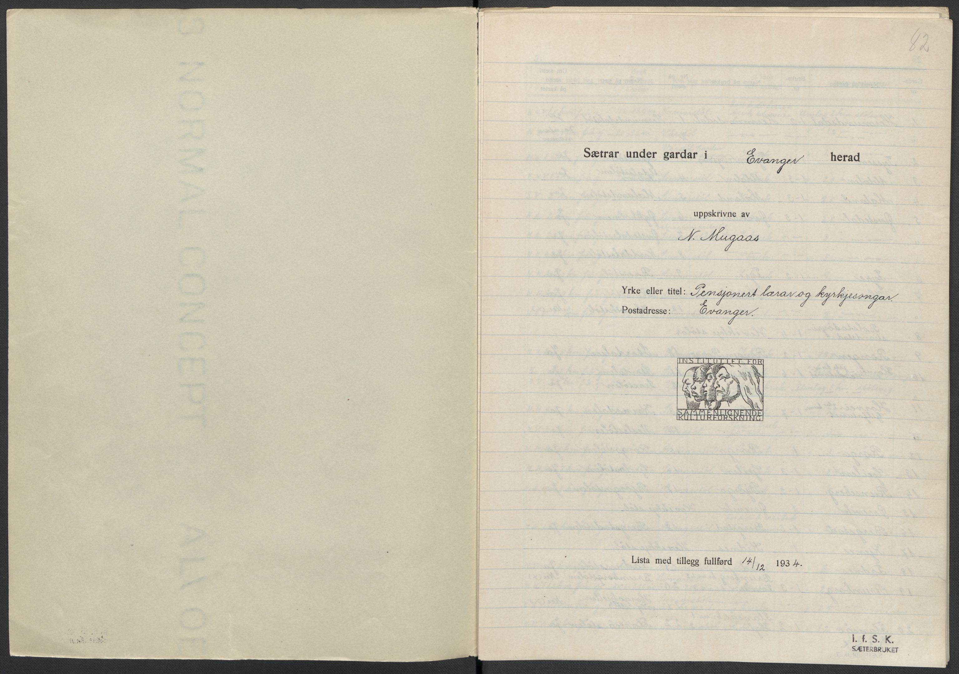 Instituttet for sammenlignende kulturforskning, AV/RA-PA-0424/F/Fc/L0010/0003: Eske B10: / Hordaland (perm XXVII), 1933-1936, p. 82