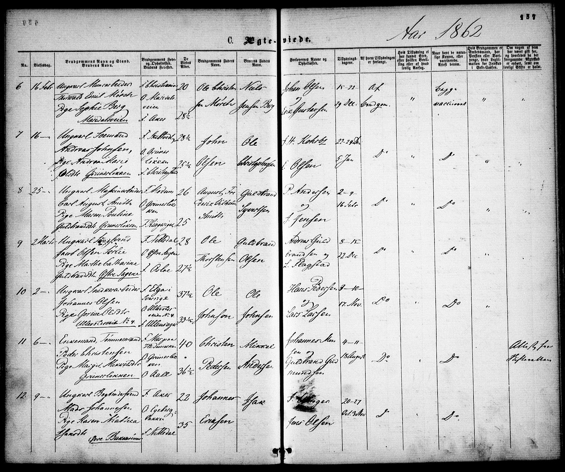 Gamle Aker prestekontor Kirkebøker, AV/SAO-A-10617a/F/L0001: Parish register (official) no. 1, 1861-1865, p. 157