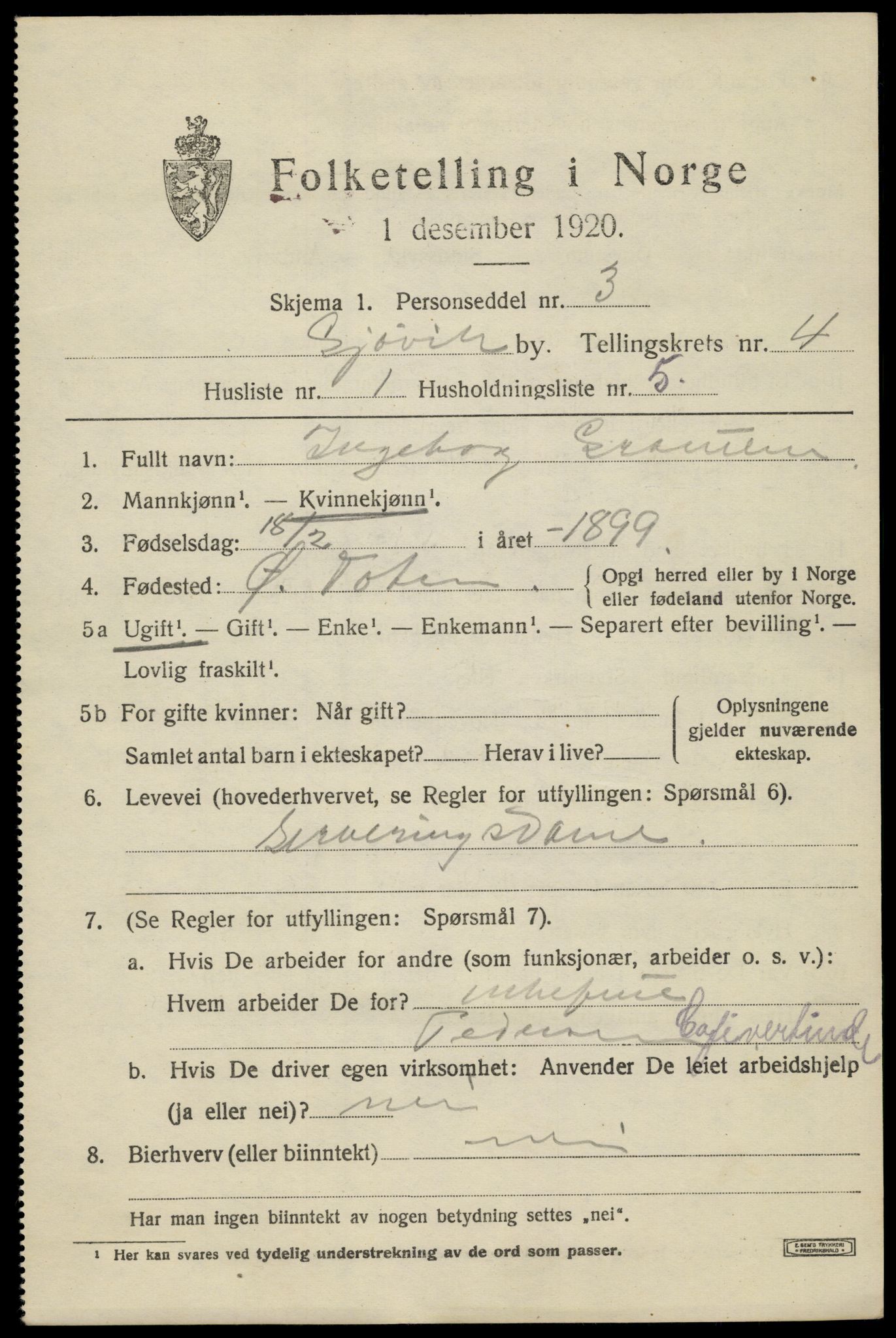 SAH, 1920 census for Gjøvik, 1920, p. 7858