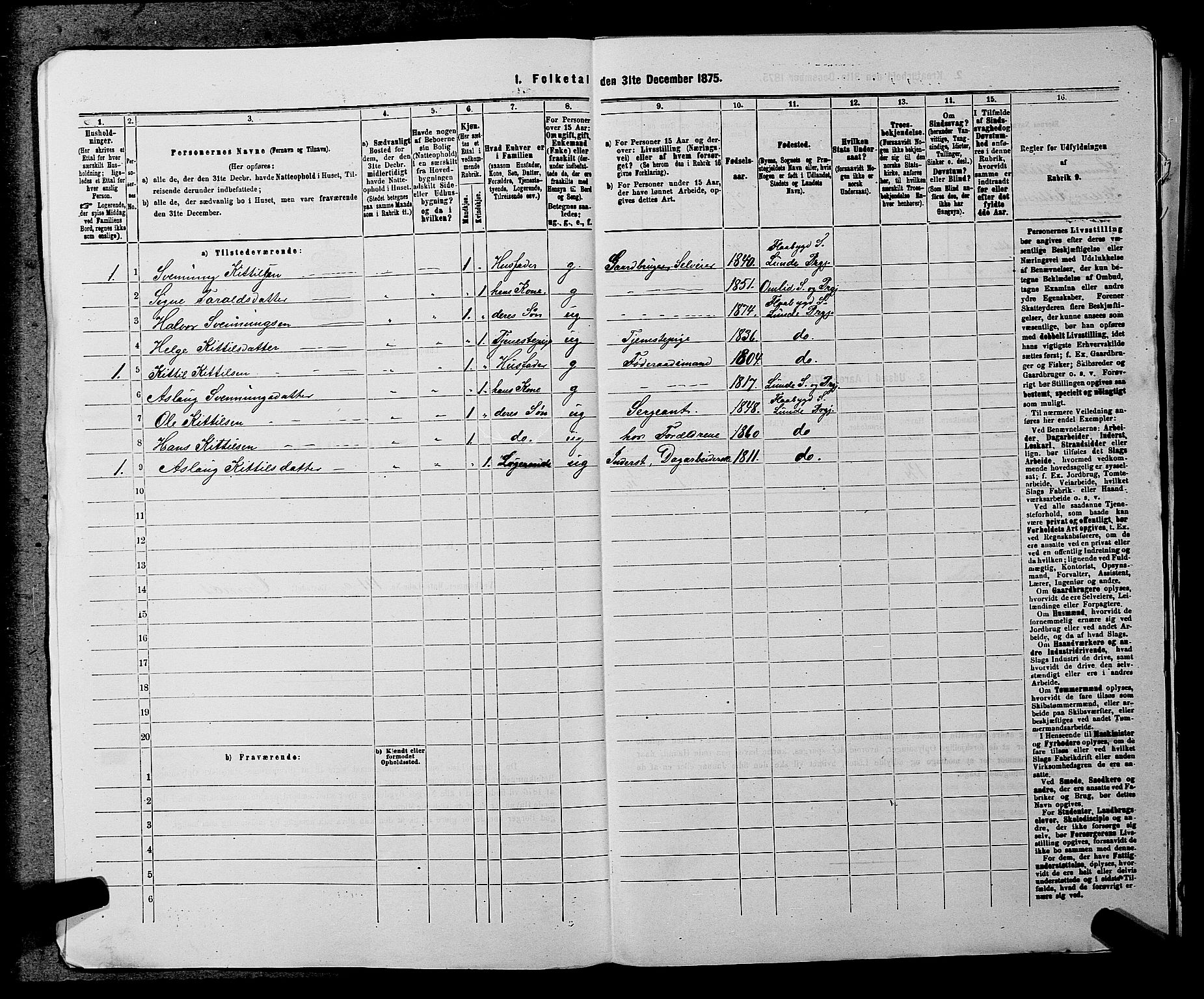 SAKO, 1875 census for 0820P Lunde, 1875, p. 950