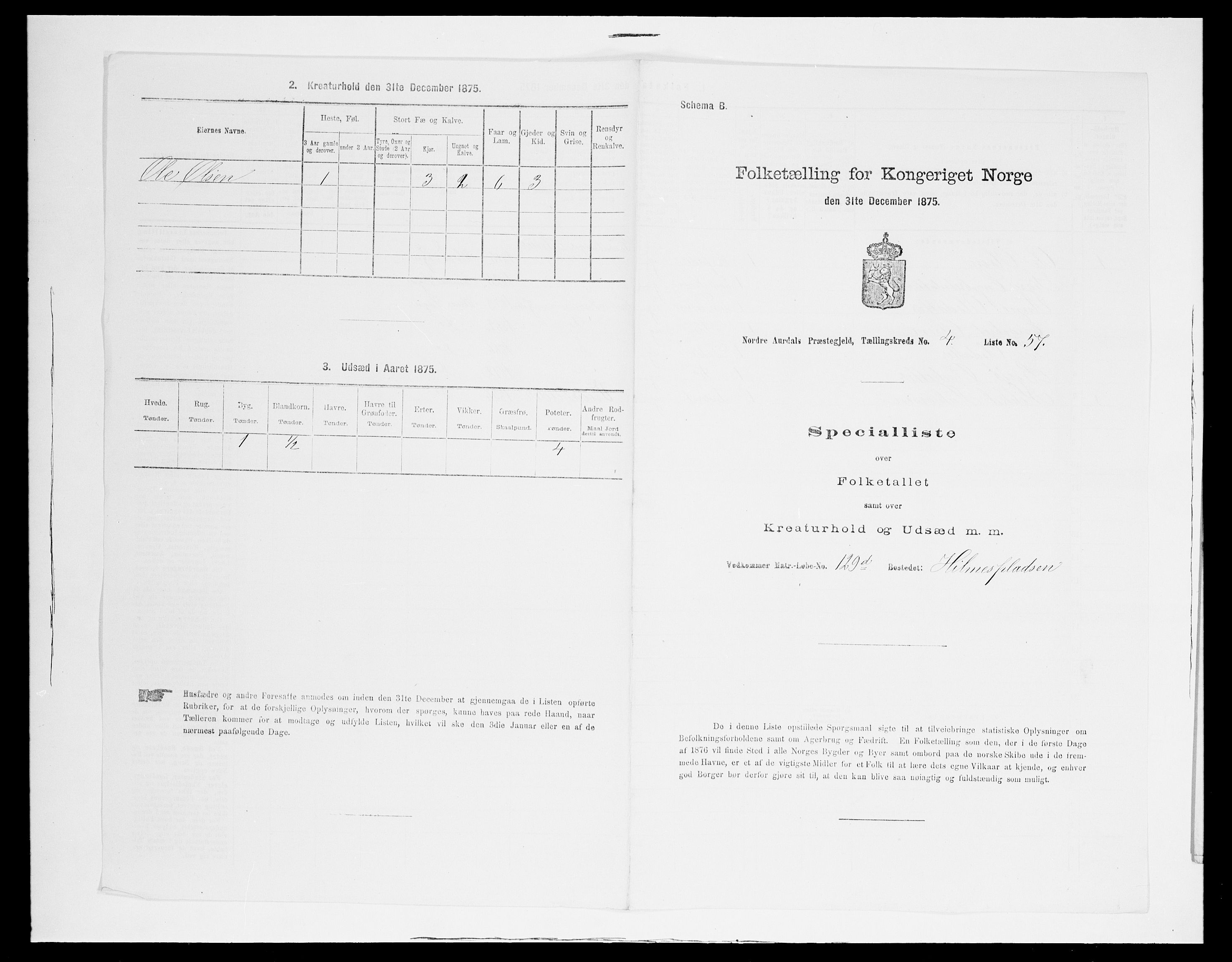 SAH, 1875 census for 0542P Nord-Aurdal, 1875, p. 724