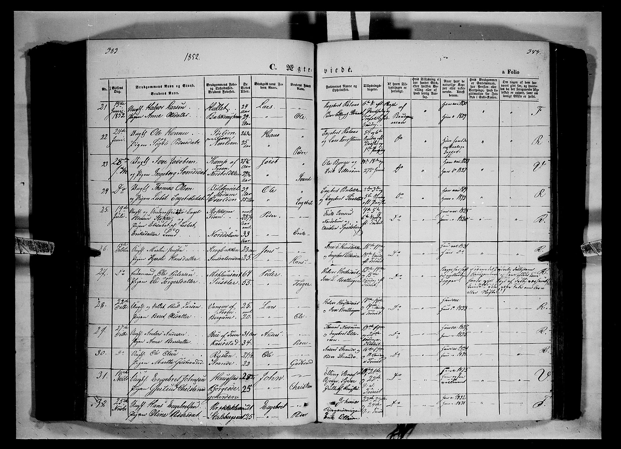 Ringebu prestekontor, SAH/PREST-082/H/Ha/Haa/L0006: Parish register (official) no. 6, 1848-1859, p. 383-384