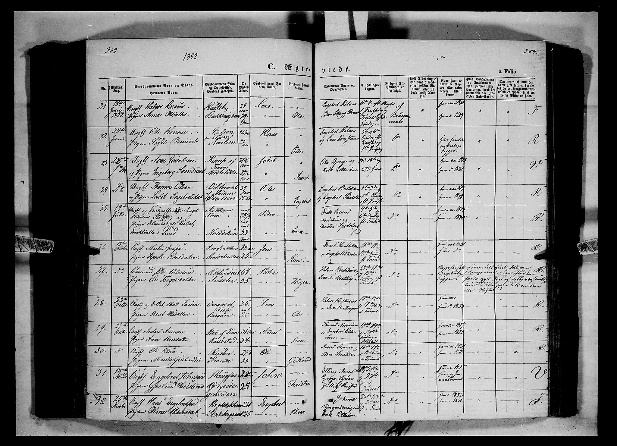 Ringebu prestekontor, AV/SAH-PREST-082/H/Ha/Haa/L0006: Parish register (official) no. 6, 1848-1859, p. 383-384