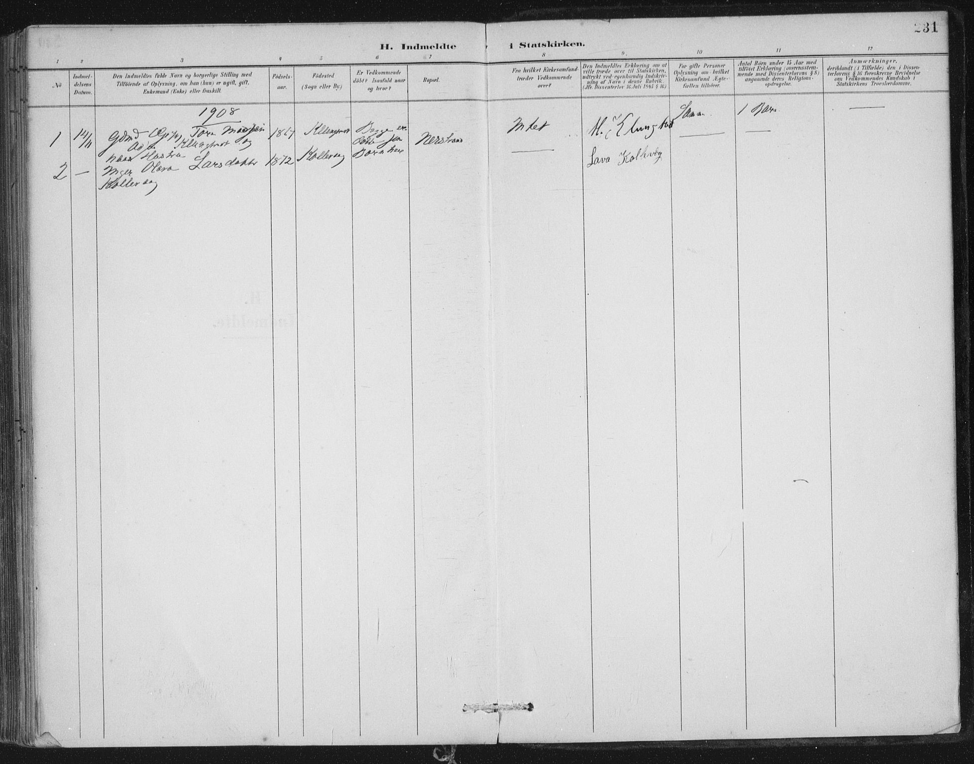 Nedstrand sokneprestkontor, SAST/A-101841/01/IV: Parish register (official) no. A 12, 1887-1915, p. 231