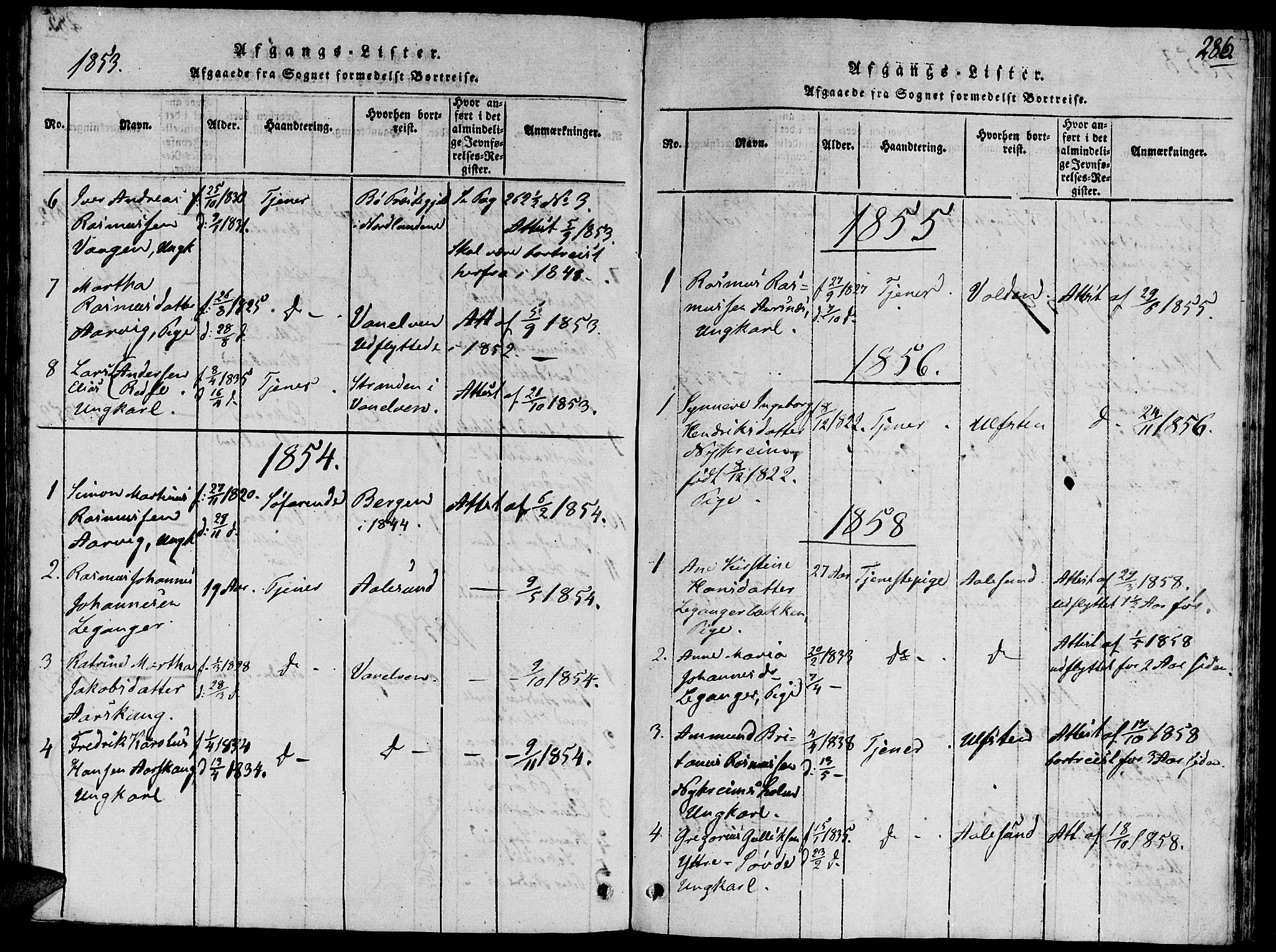 Ministerialprotokoller, klokkerbøker og fødselsregistre - Møre og Romsdal, SAT/A-1454/504/L0054: Parish register (official) no. 504A01, 1816-1861, p. 286
