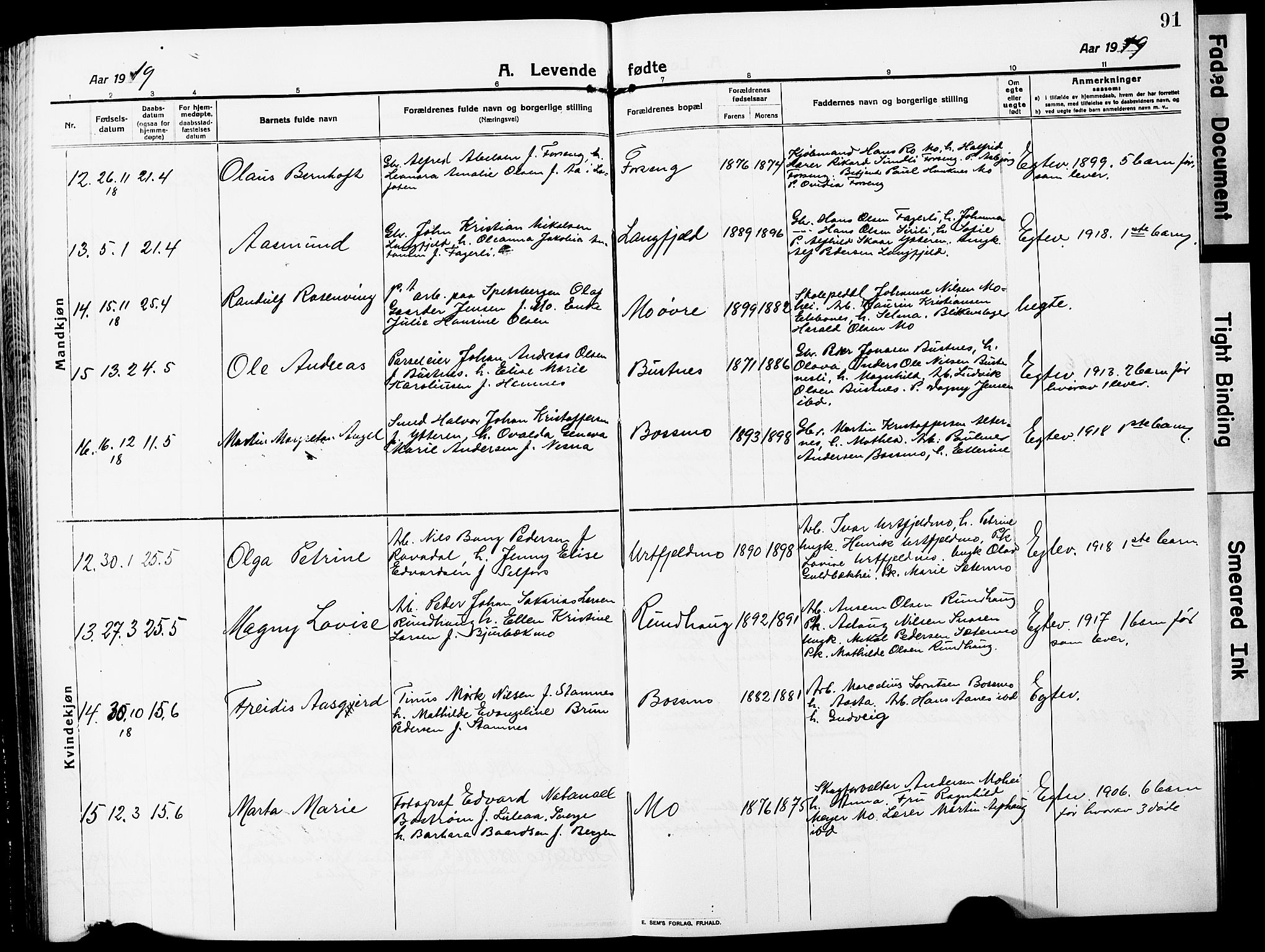 Ministerialprotokoller, klokkerbøker og fødselsregistre - Nordland, AV/SAT-A-1459/827/L0423: Parish register (copy) no. 827C12, 1912-1930, p. 91